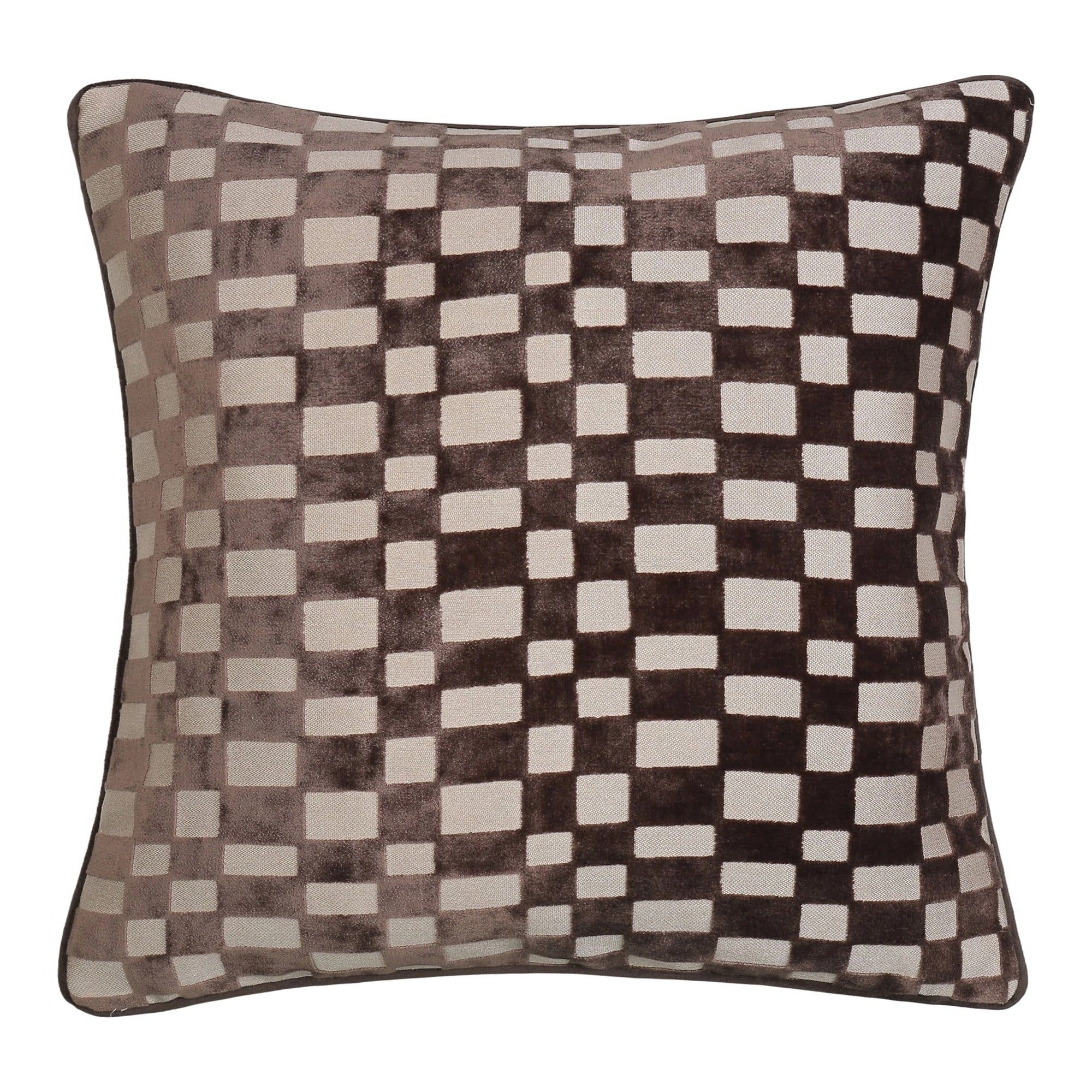 Malini Paul Moneypenny Mod Block Chocolate Brown Velvet Square Cushion 56x56