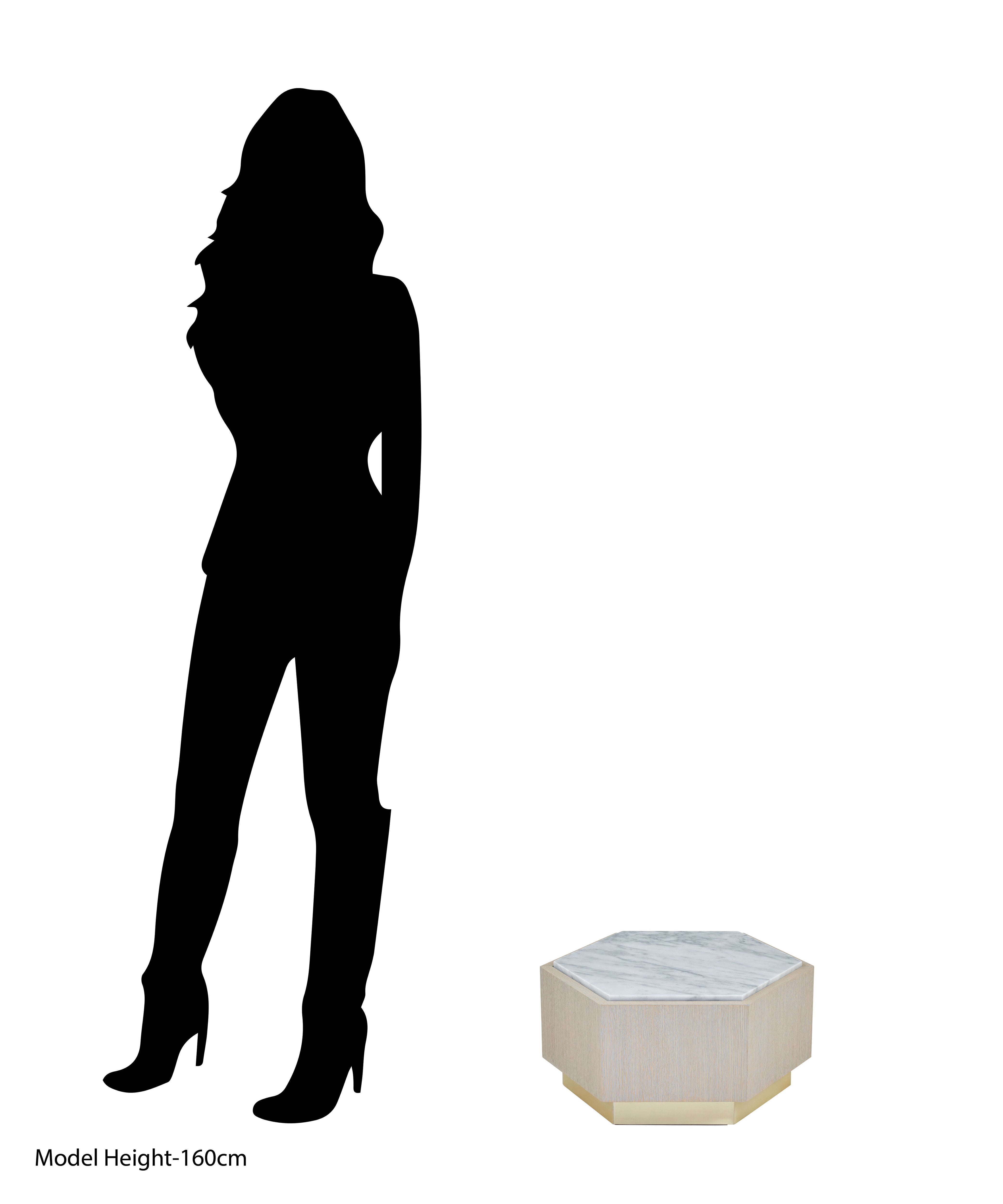 Hartford Whitewash Oak Wood & Marble Hexagonal Side Table