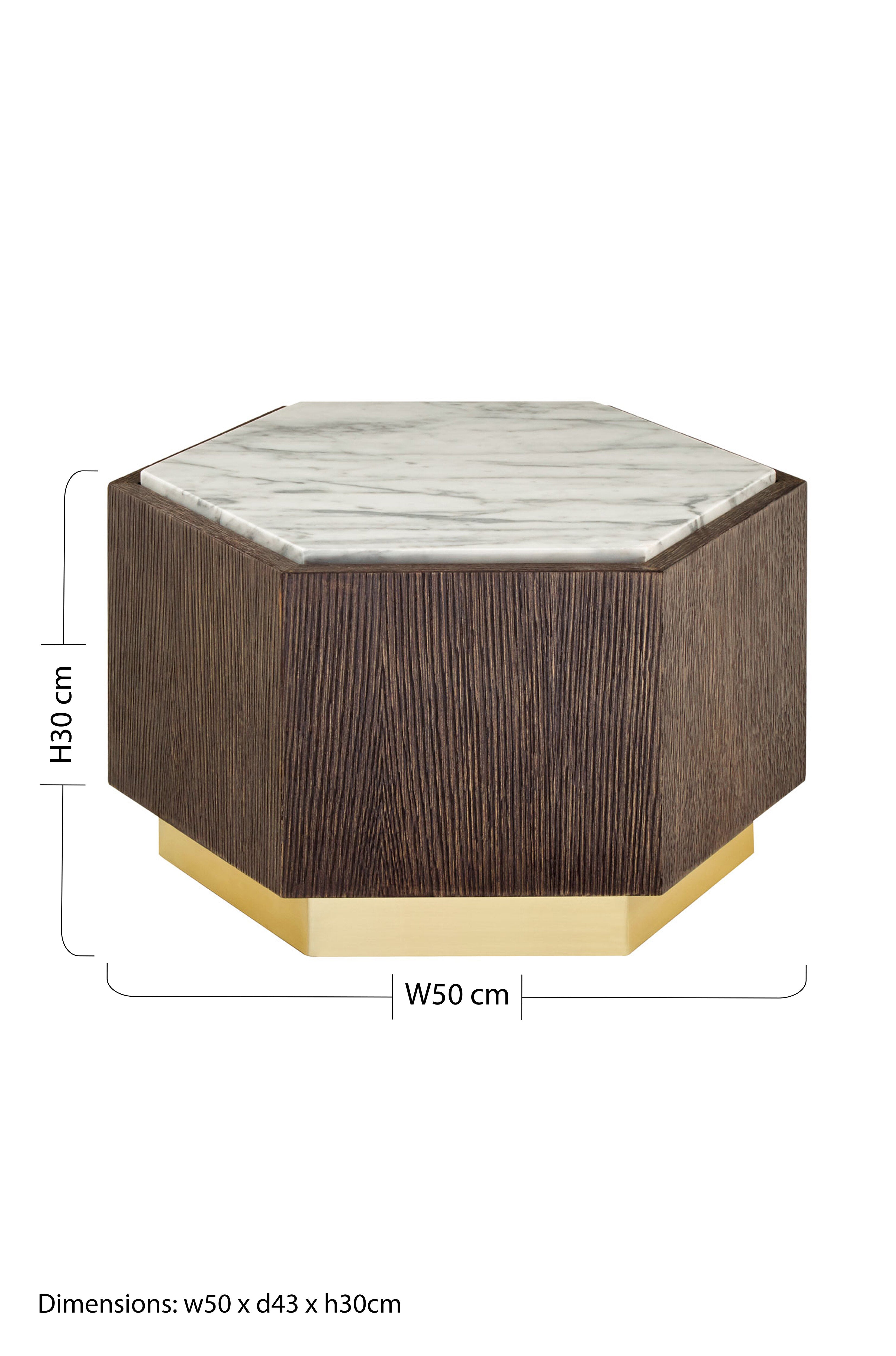 Hartford Dark Oak Wood & Marble Hexagonal Side Table