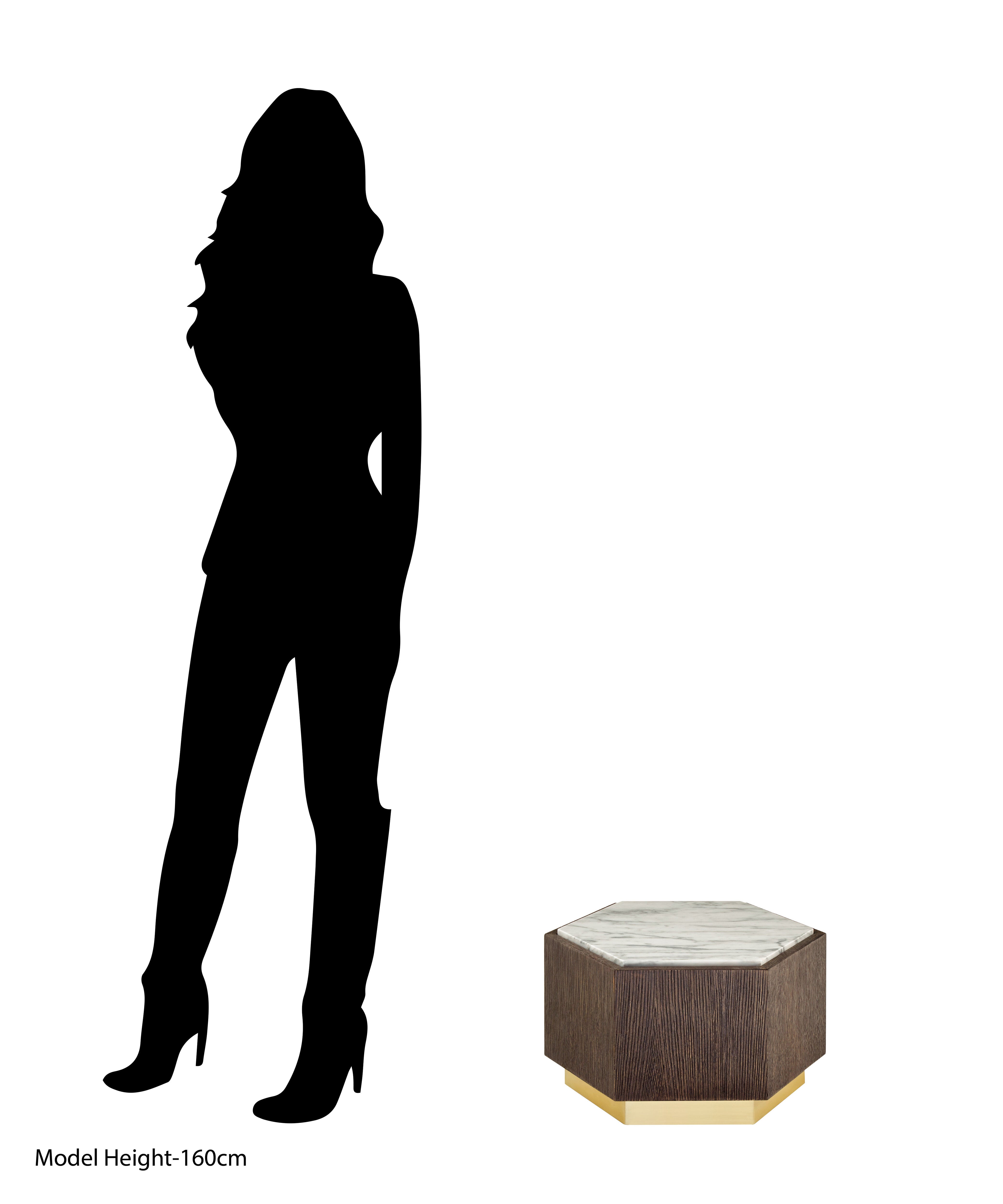 Hartford Dark Oak Wood & Marble Hexagonal Side Table