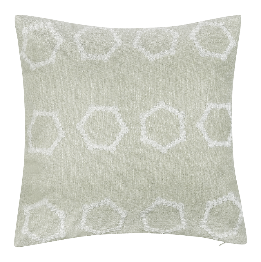 Malini Hexa Pale Green Faux Linen Square Cushion 50x50