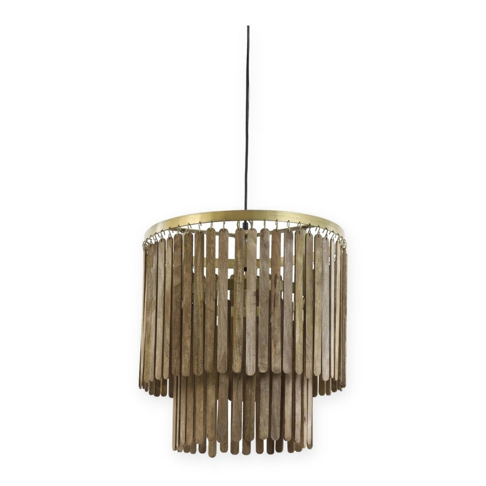Gularo Brown Wood & Bronze Tiered Pendant Light 45cm