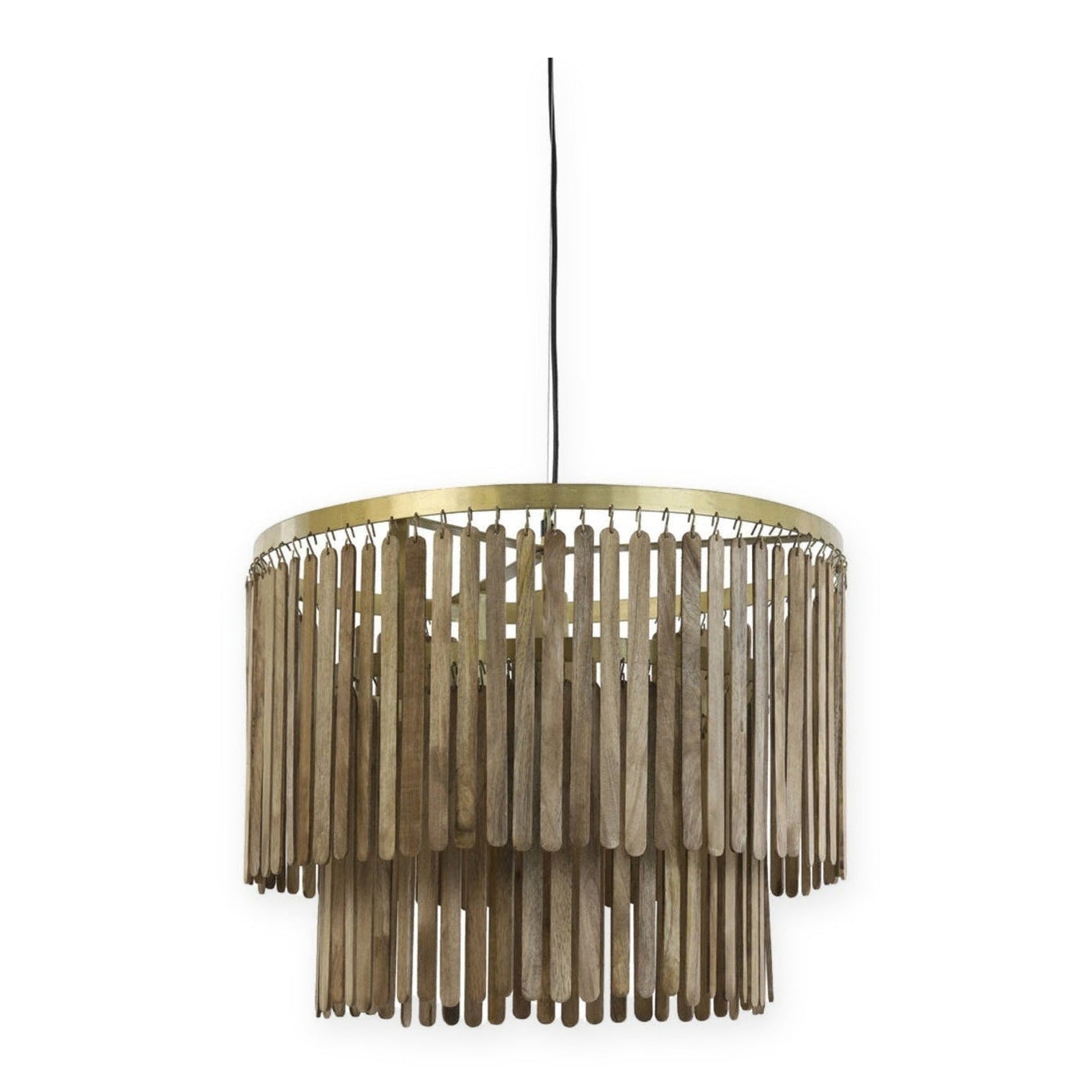 Gularo Brown Wood & Bronze Tiered Pendant Light 60cm