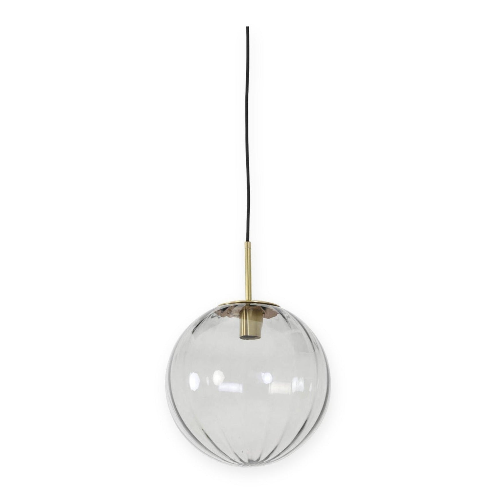 Magdala Light Grey Glass & Gold Pendant Light 30cm