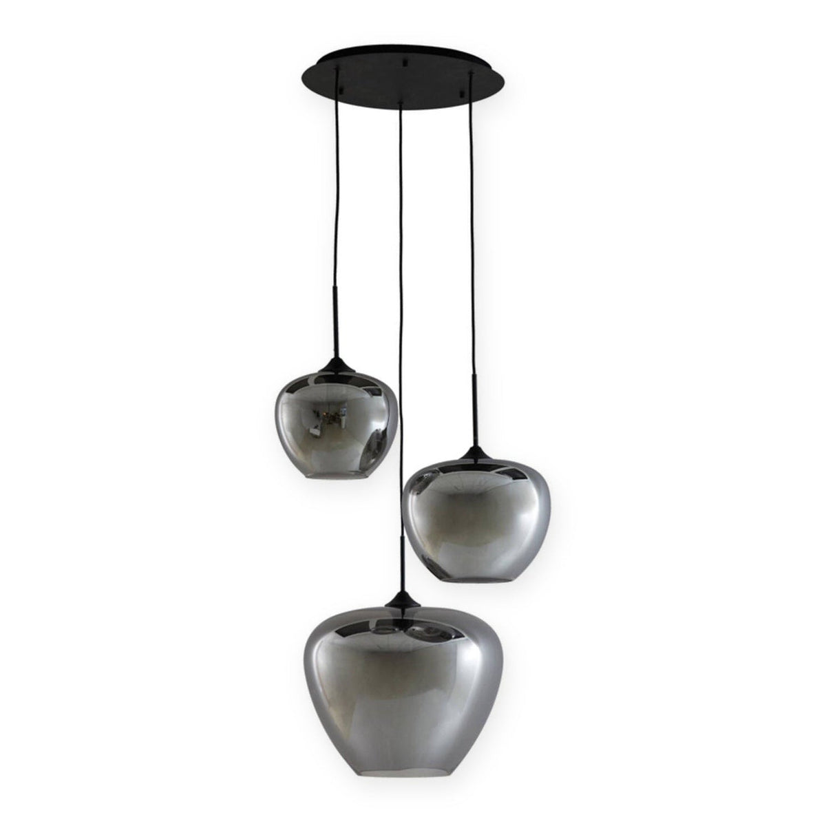 Mayson Smoked Glass & Matt Black 3 Light Pendant Light