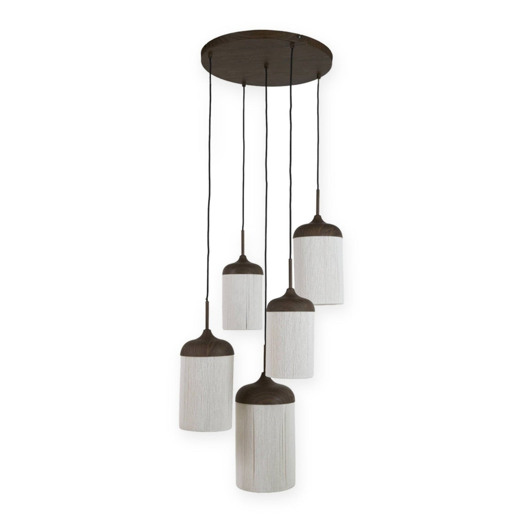 Dania Dark Brown & Cream Rope 5 Light Pendant Light 50cm