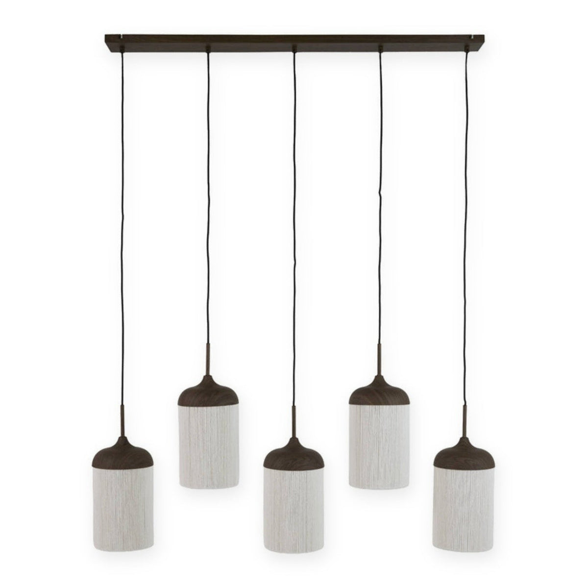 Dania Dark Brown & Cream Rope 5 Light Pendant Light 117cm