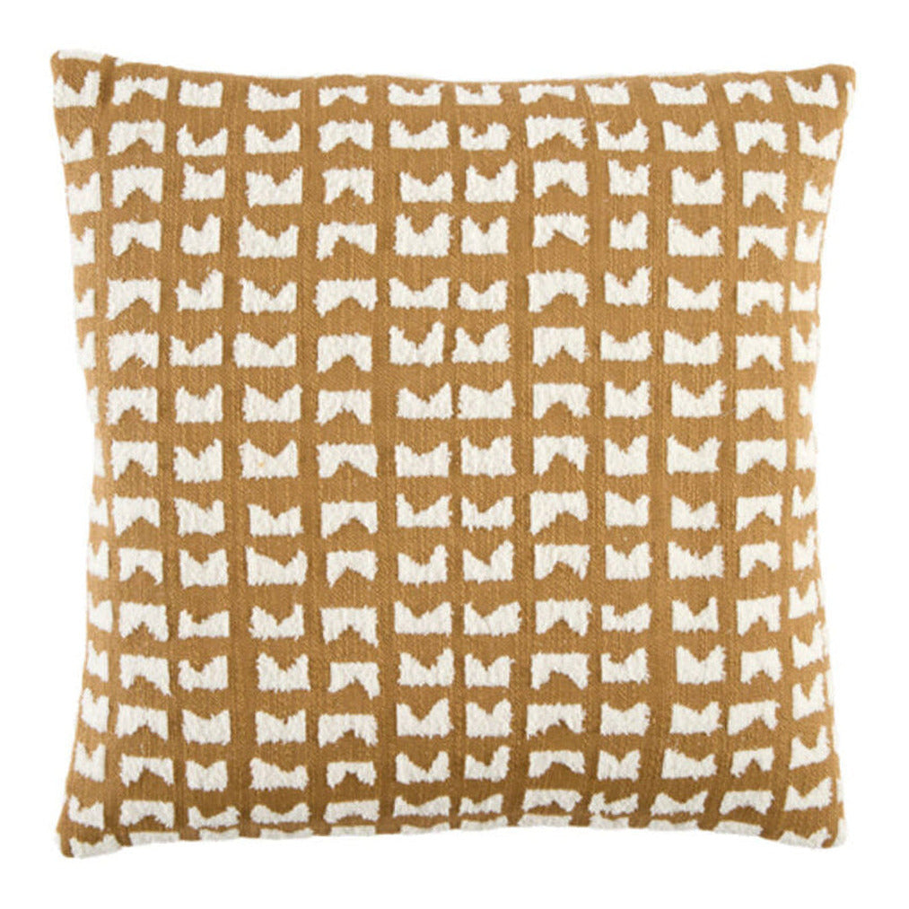 Sontra Mustard Yellow & Cream Geometric Feather Filled Square Cushion 45x45cm