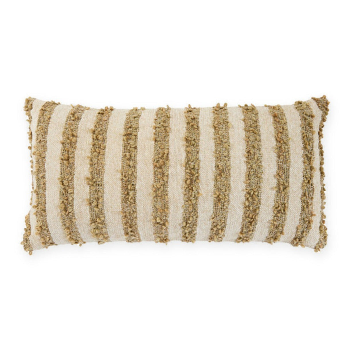 Nimba Sand & Olive Green Striped Rectangular Cushion 60x30cm