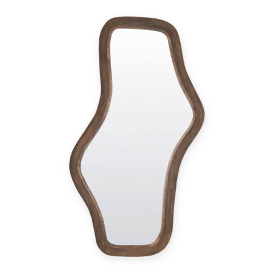 Celano Matt Dark Brown Wood Wavy Wall Mirror 80cm
