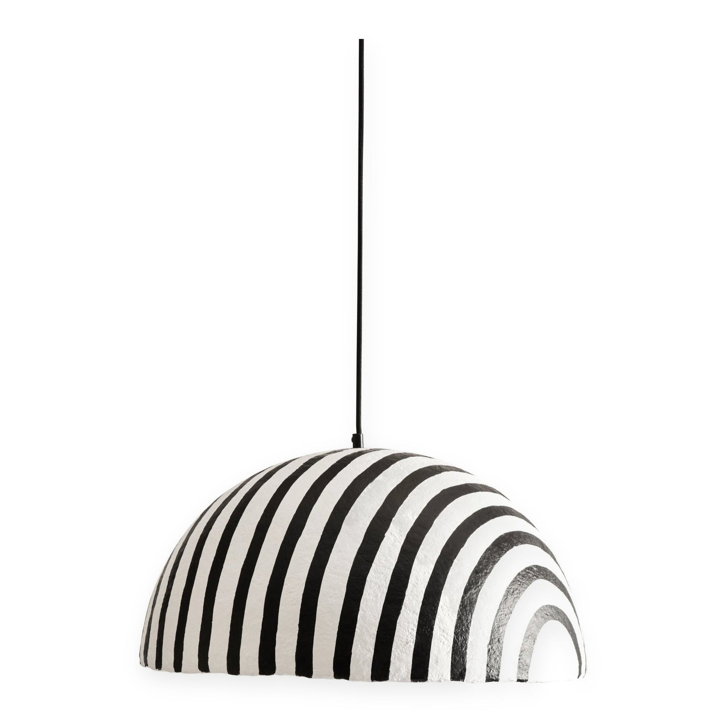 Folio Black & White Striped Papier Mache Domed Pendant Light