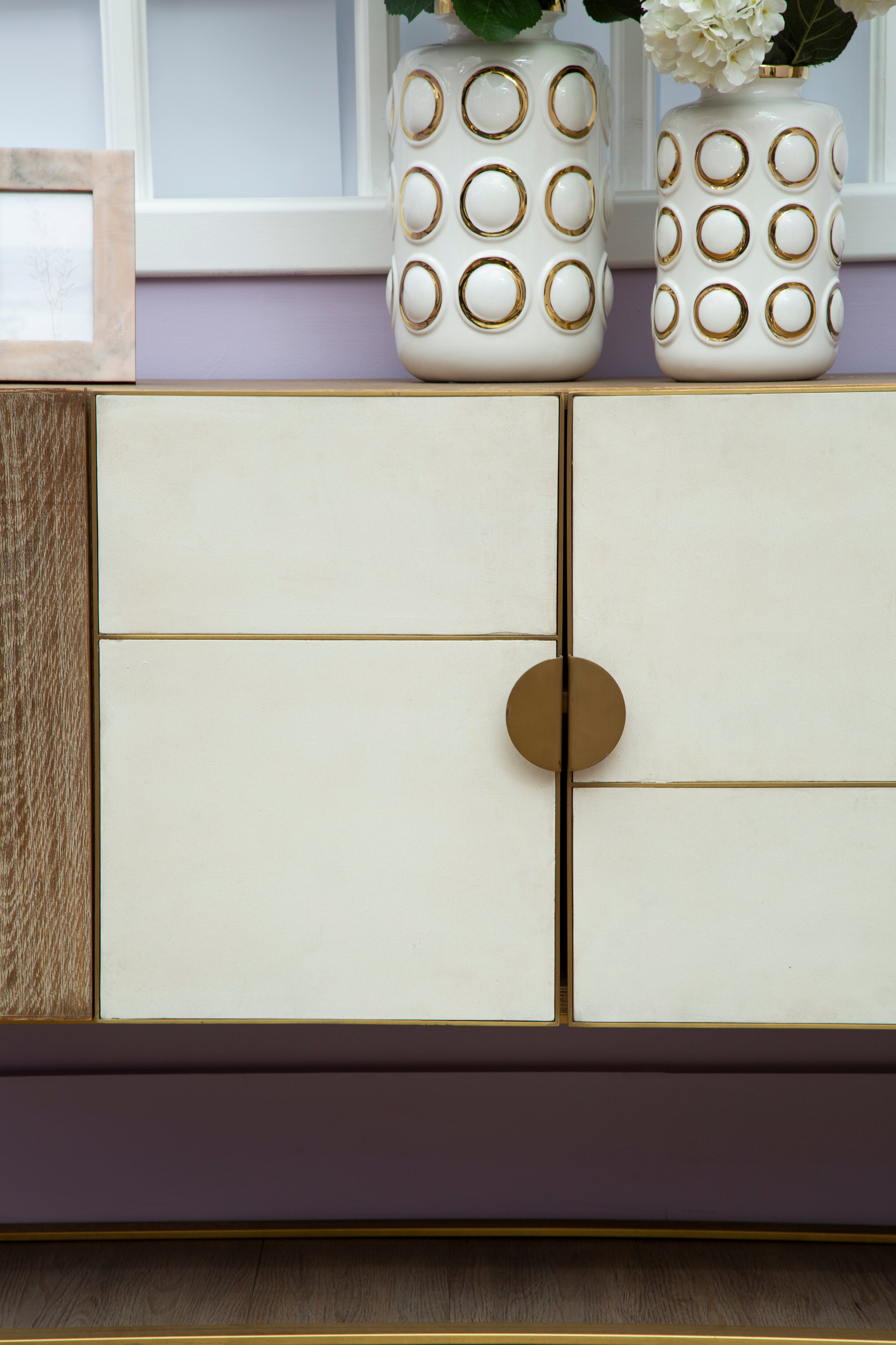 Torello White & Gold Embossed Rings Ceramic Vase | Small