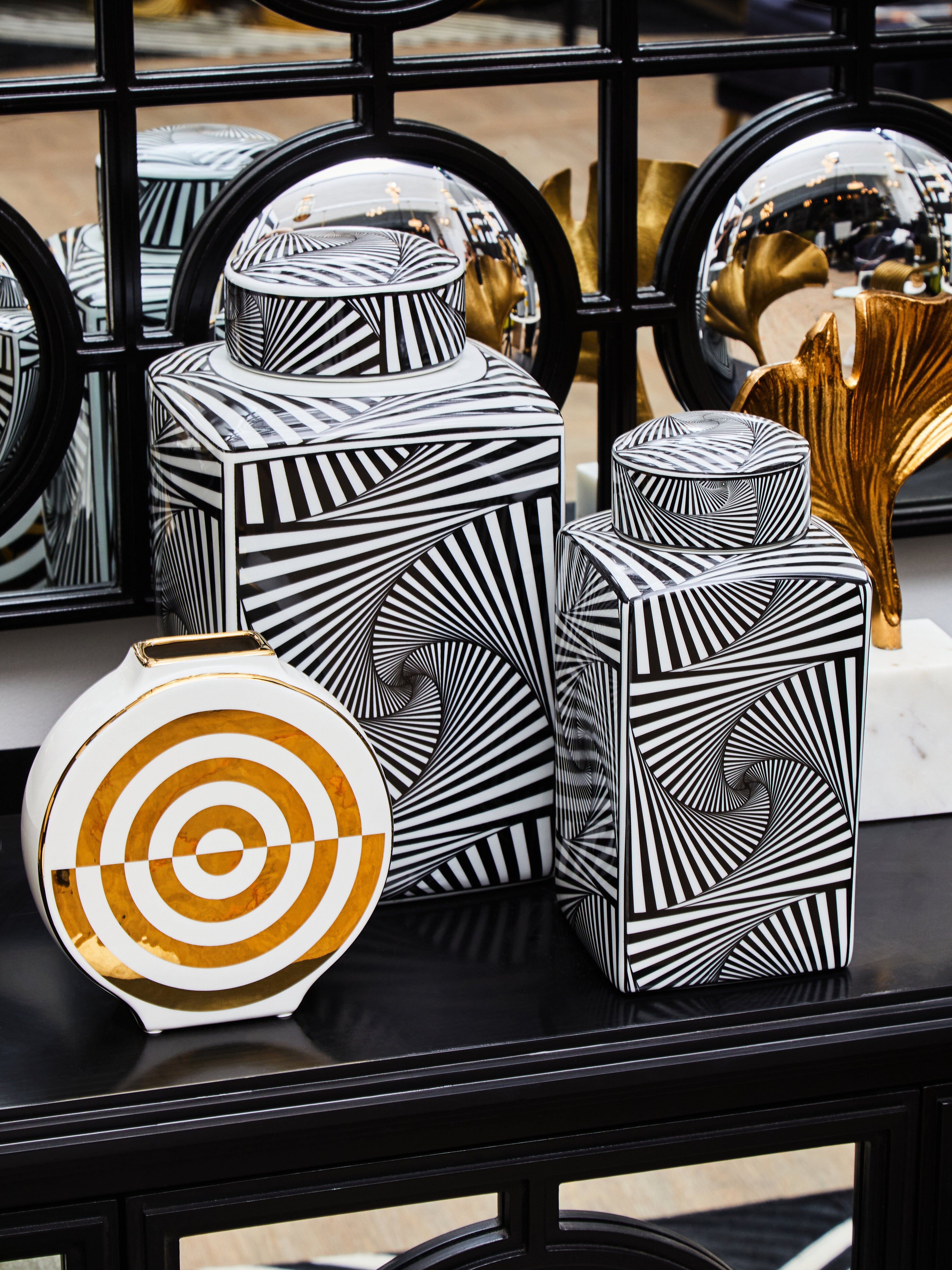 Torello White & Gold Ceramic Round Vase