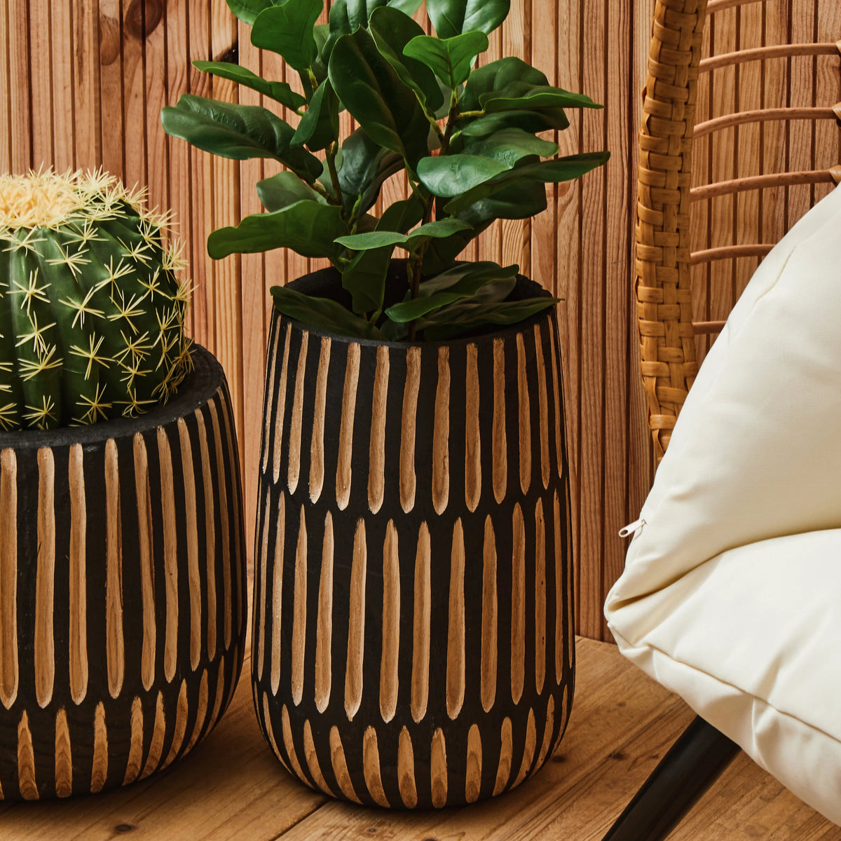 Harmony Engraved Natural & Black Planter | Large