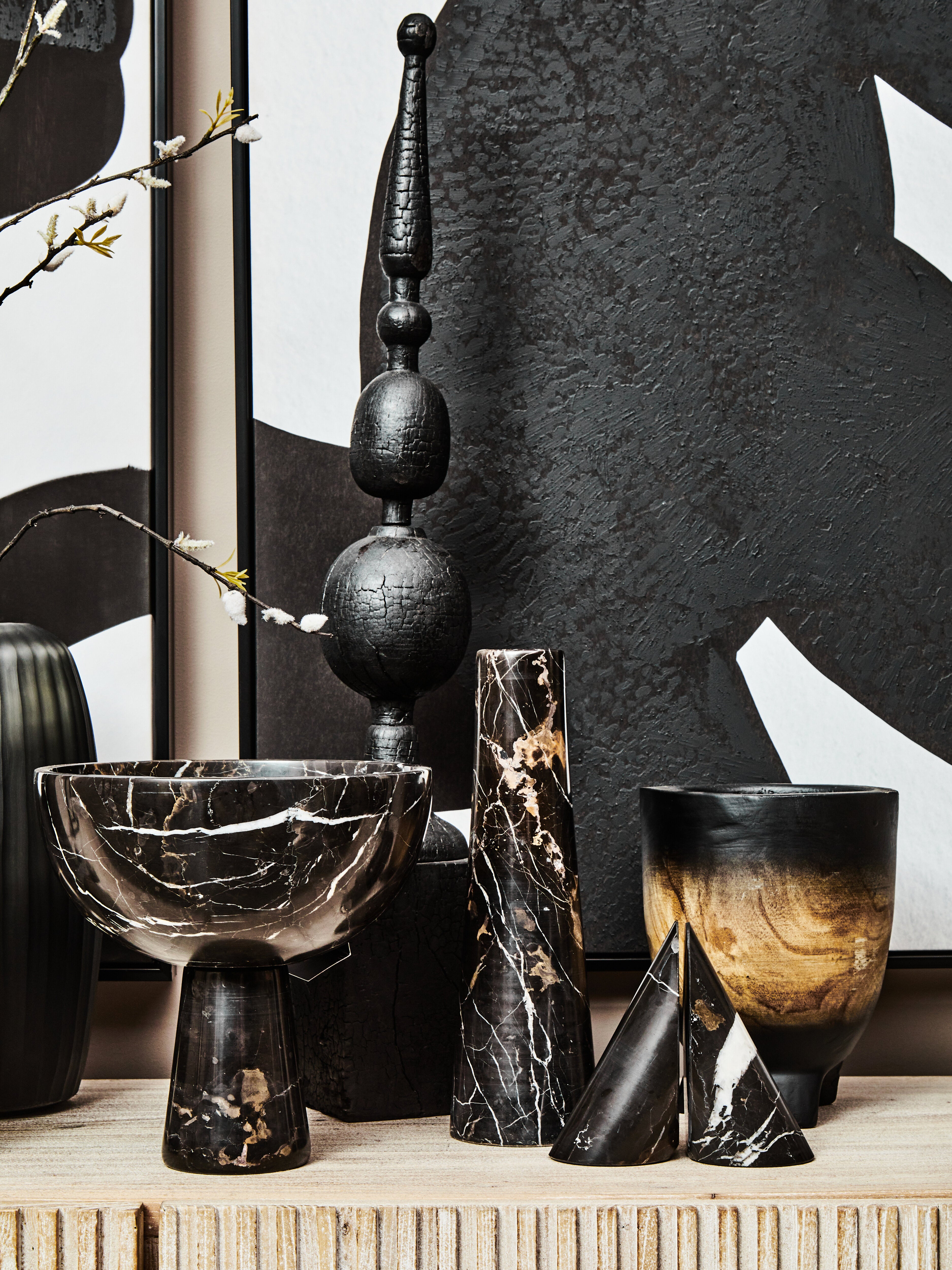 Toluca Black Marble Tapered Vase