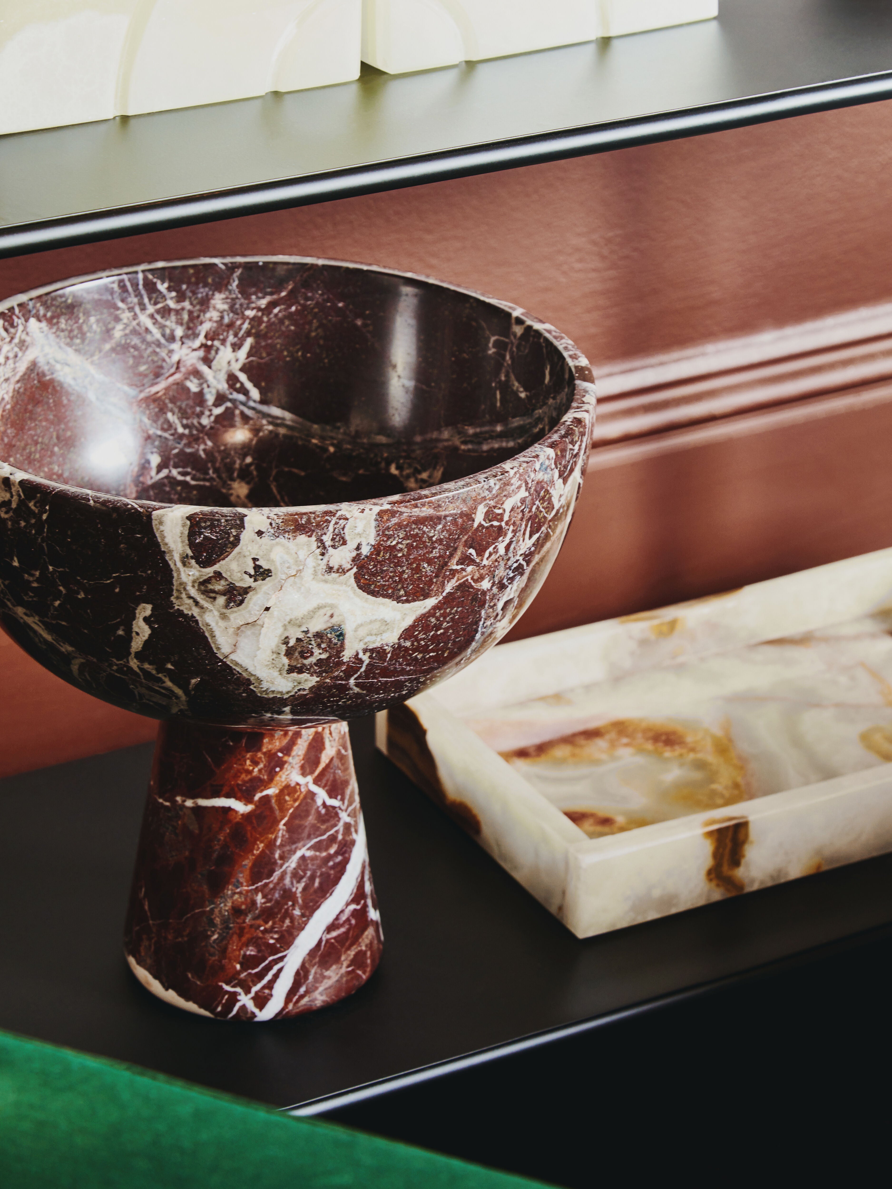 Toluca Red Marble Pedestal Bowl | Large