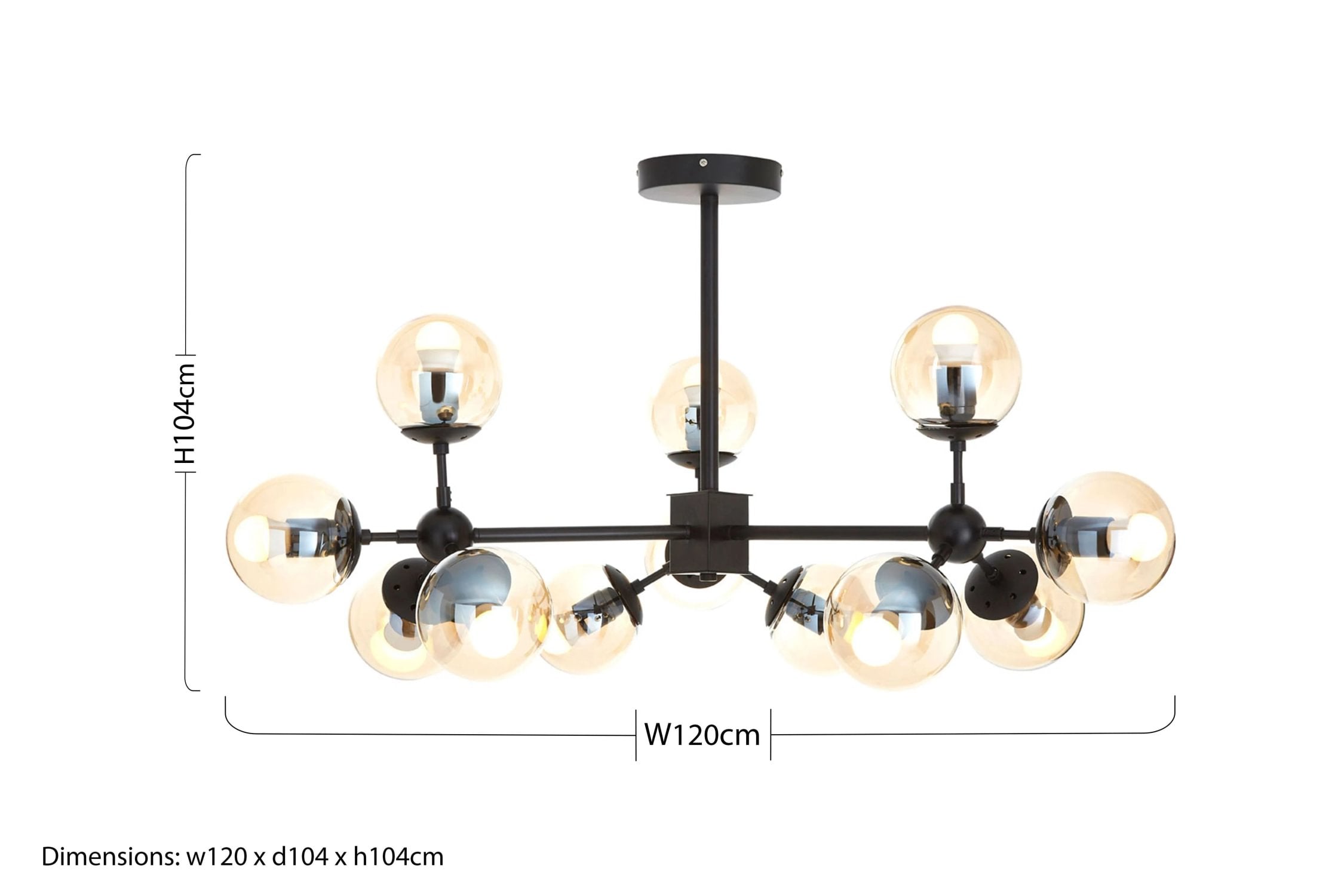Stellar Matt Black 12 Arm Pendant Light