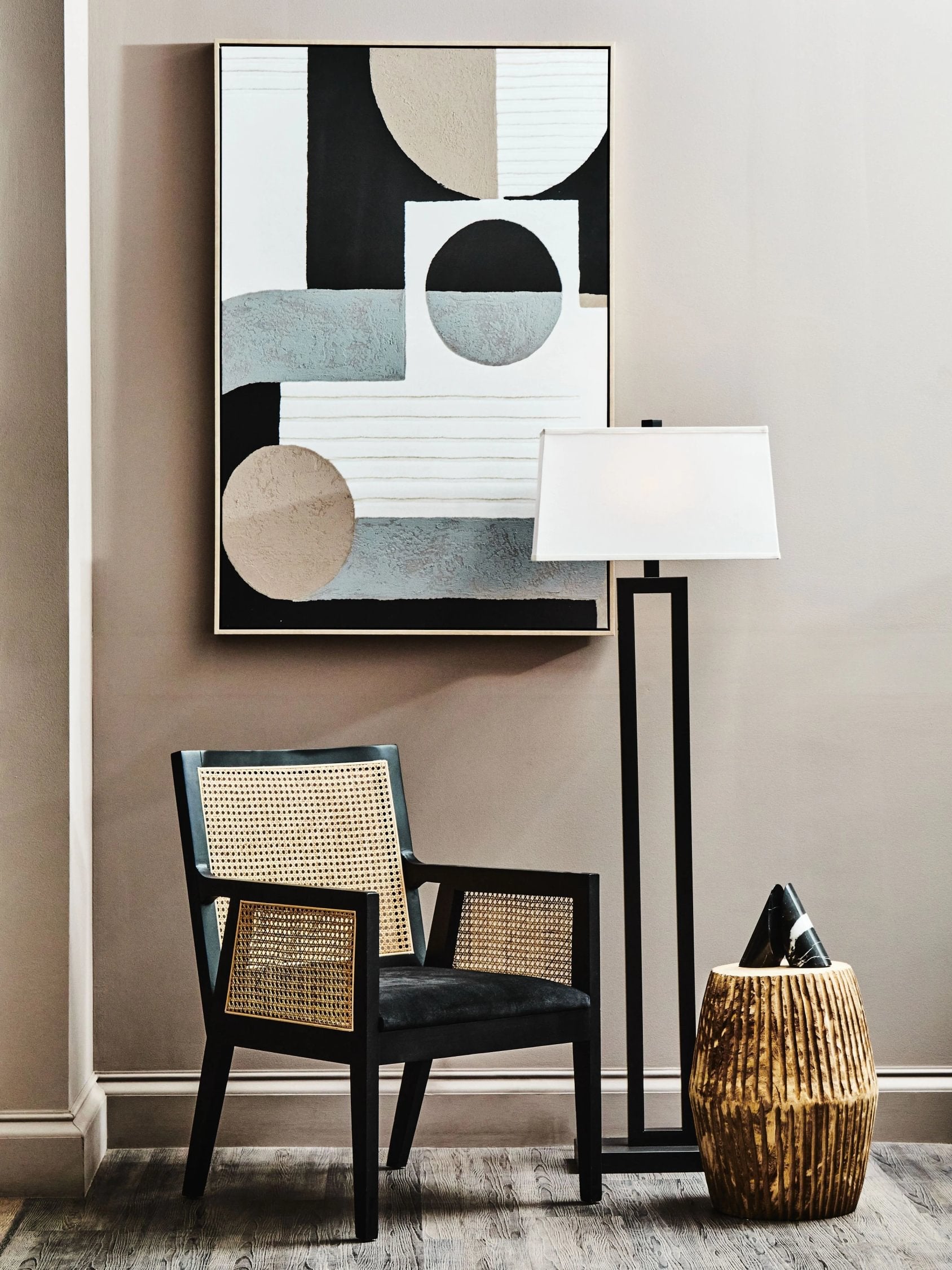 Linton Black & White Floor Lamp