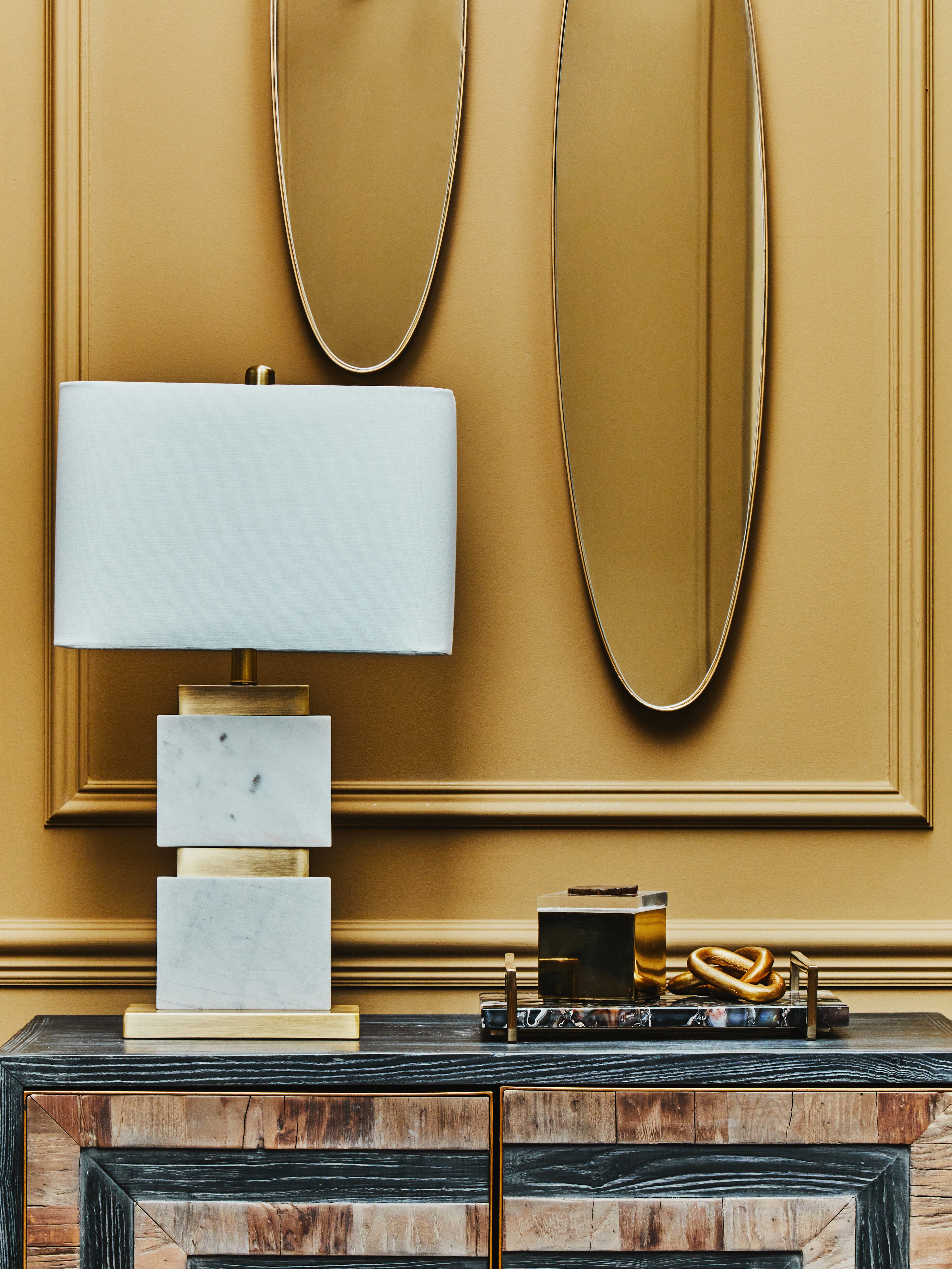 Loon White Marble & Gold Rectangle Table Lamp