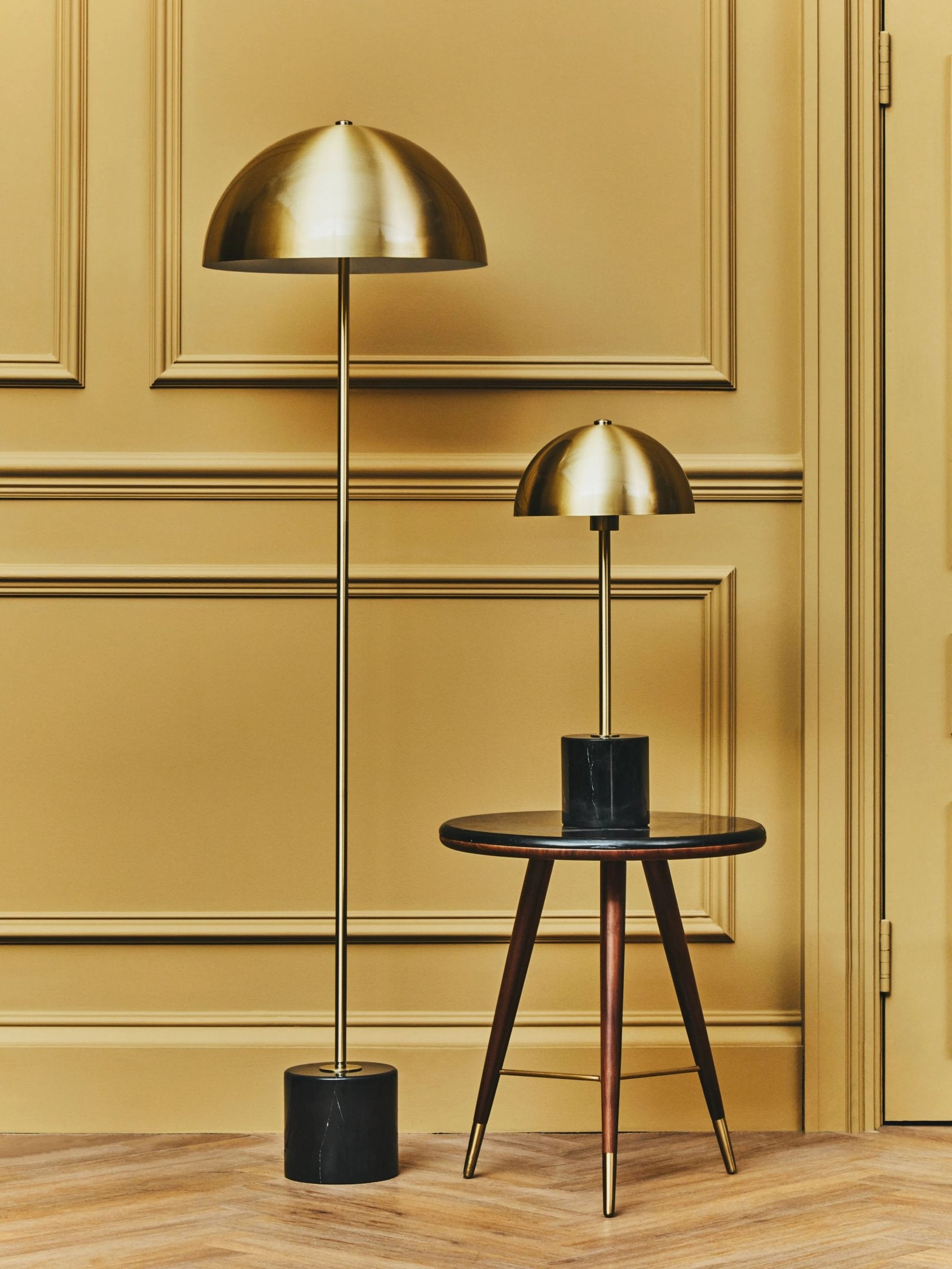 Langford Brushed Brass Finish & Black Marble Floor Lamp