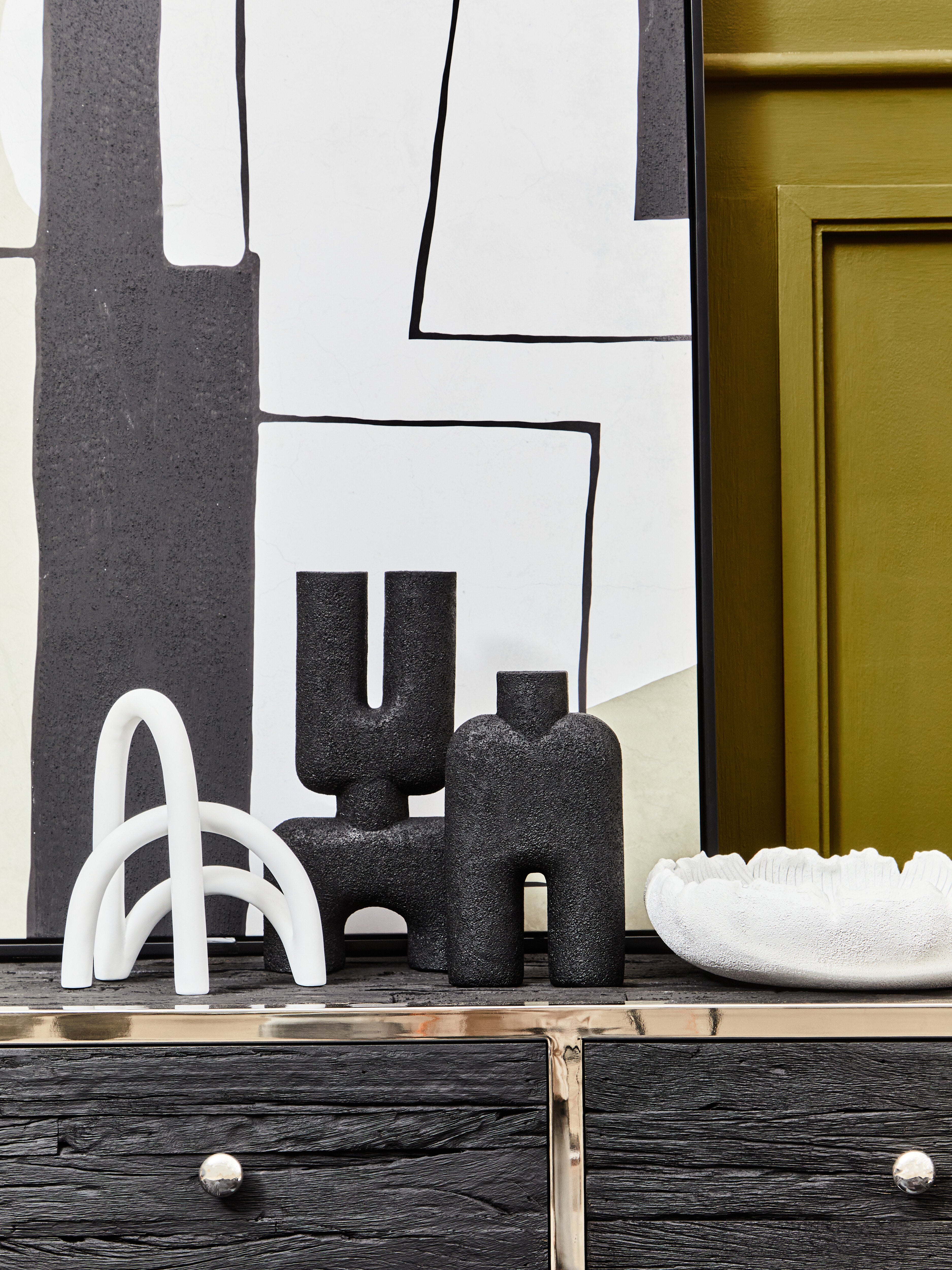 Noah Abstract Black & Grey Brushstrokes Wall Art