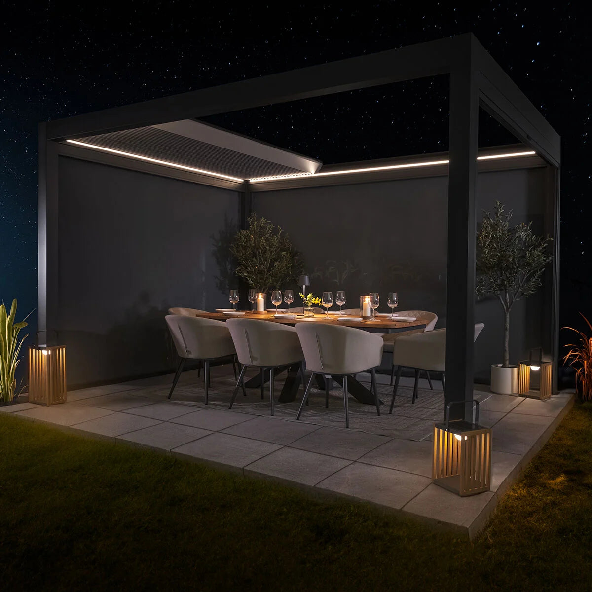 Solis Retractable Roof Pergola Aluminium Rectangular 30x40 - Frame Only - Grey