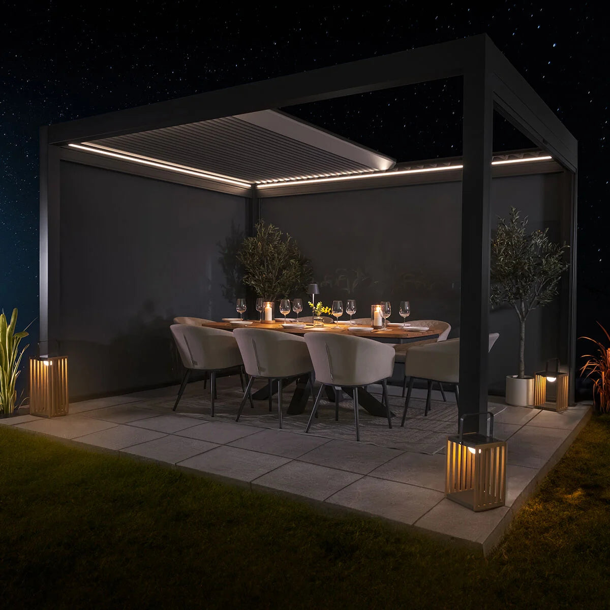 Solis Retractable Roof Pergola Aluminium Rectangular 30x40 - Frame Only - Grey