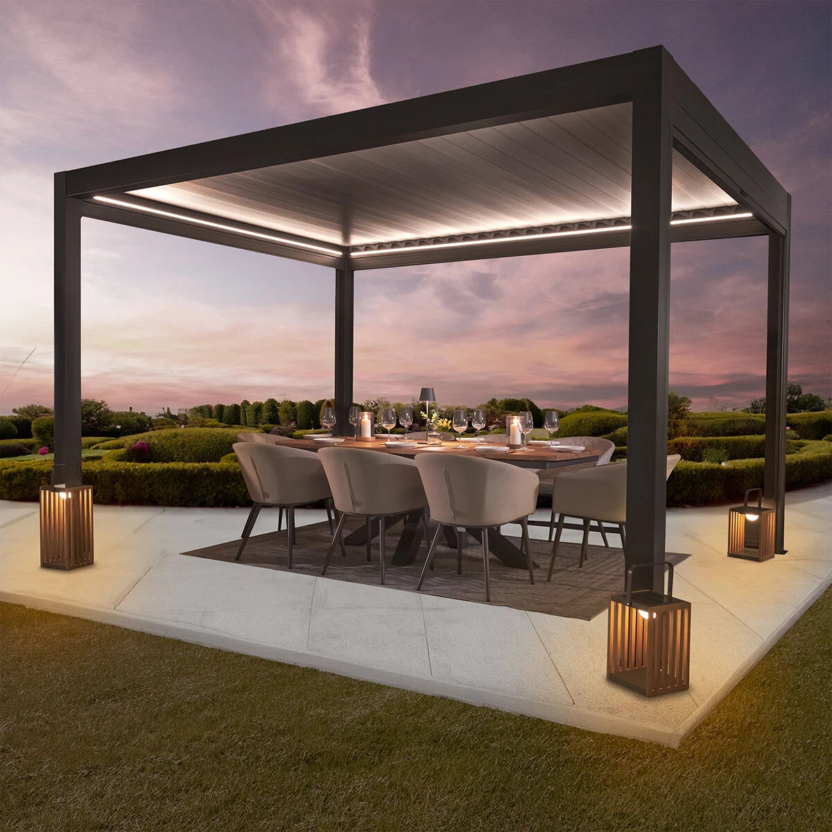 Solis Retractable Roof Pergola Aluminium Rectangular 30x40 - Frame Only - Grey