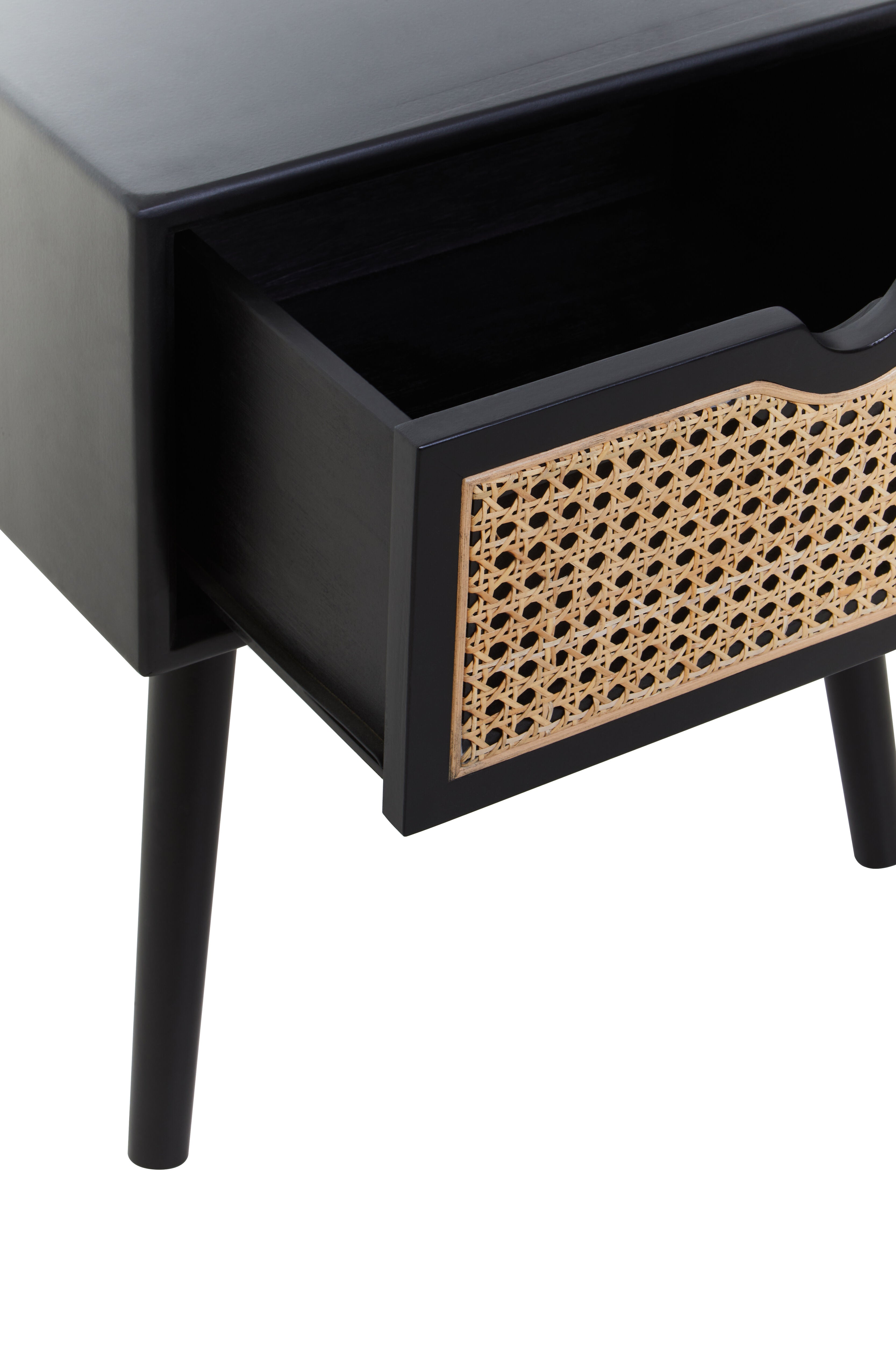 Esster Black Elm Wood & Natural Rattan Side Table