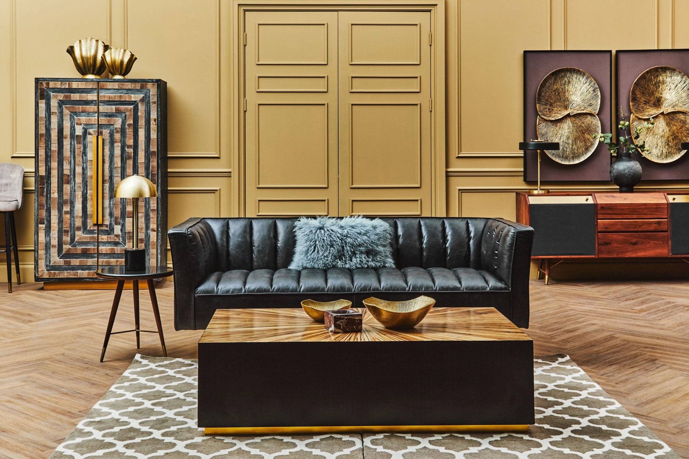Burlington Black Leather Flared Arm 3 Seater Sofa