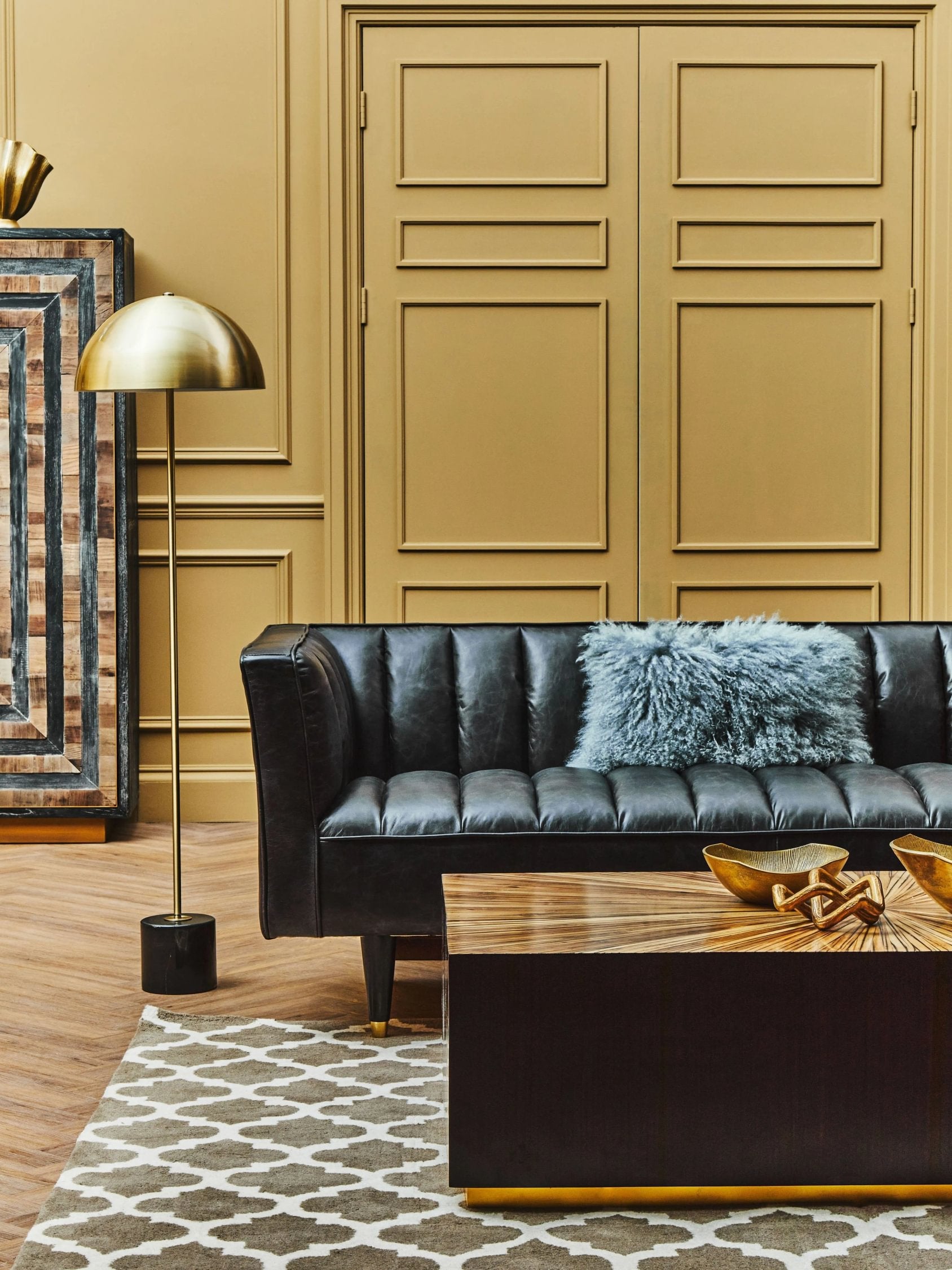 Burlington Black Leather Flared Arm 3 Seater Sofa