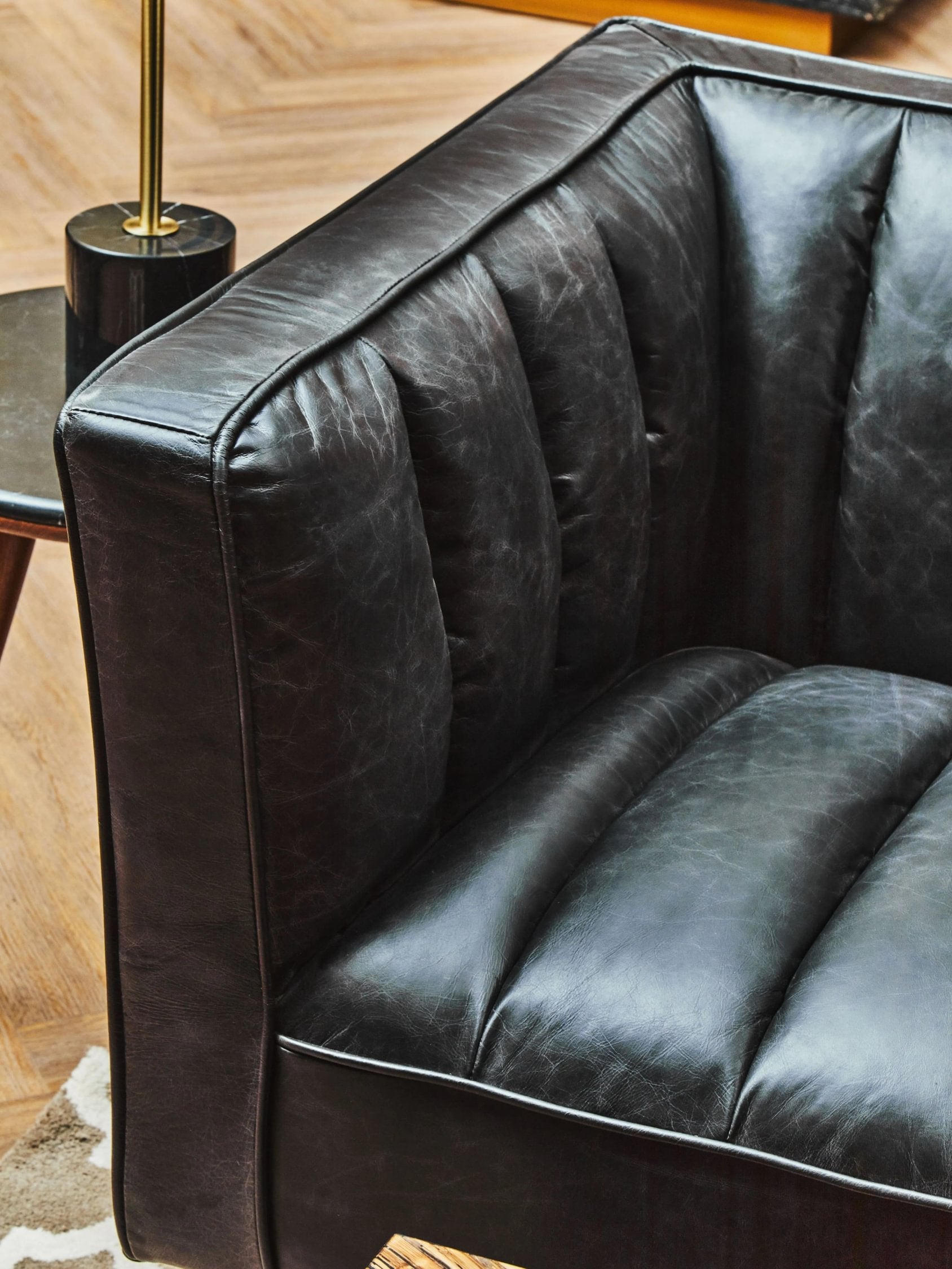 Burlington Black Leather Flared Arm 3 Seater Sofa