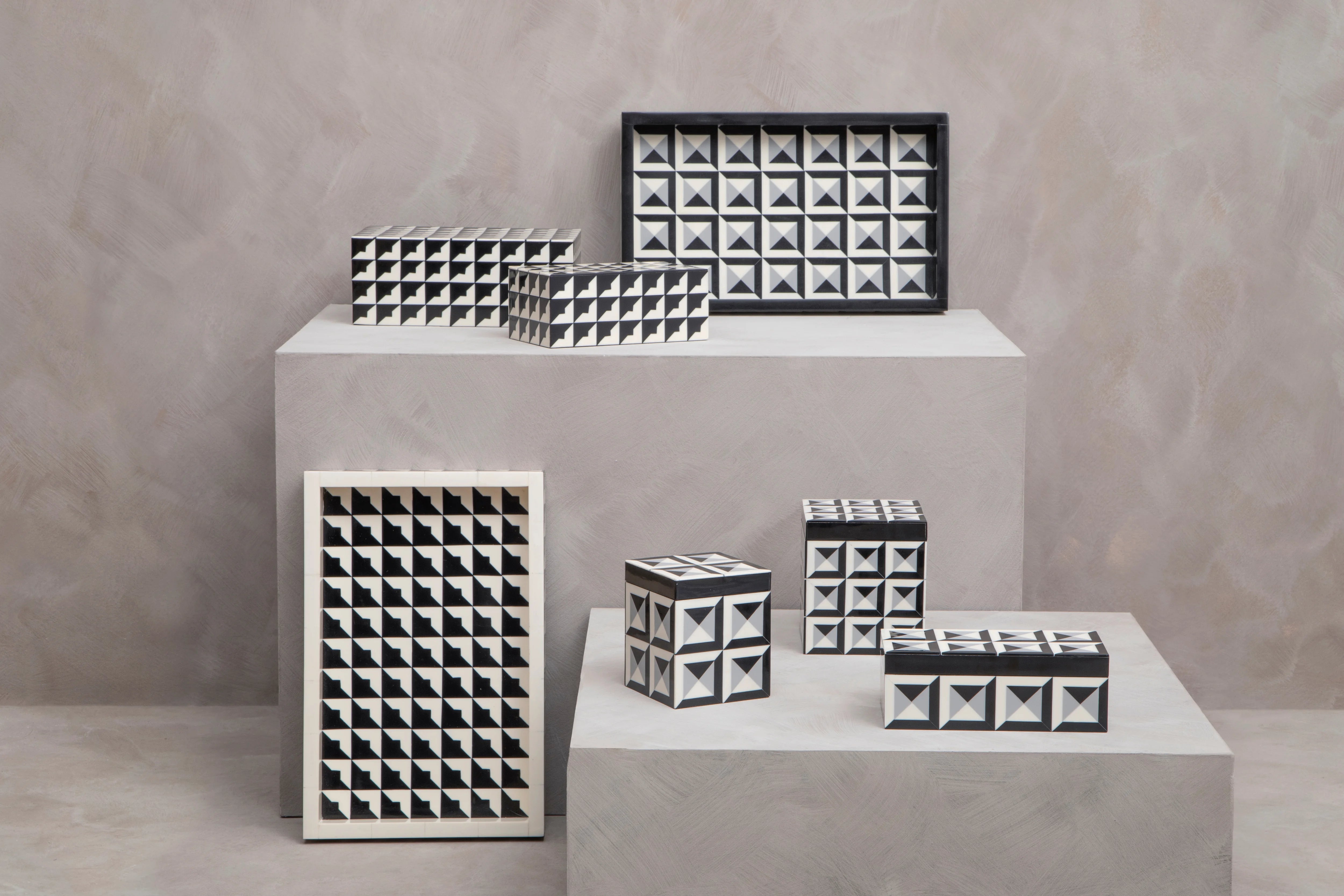 Vida White & Black Geometric Trinket Box