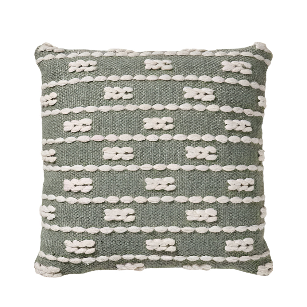 Sage Green & White Braid Design Square Scatter Cushion Indoor/Outdoor