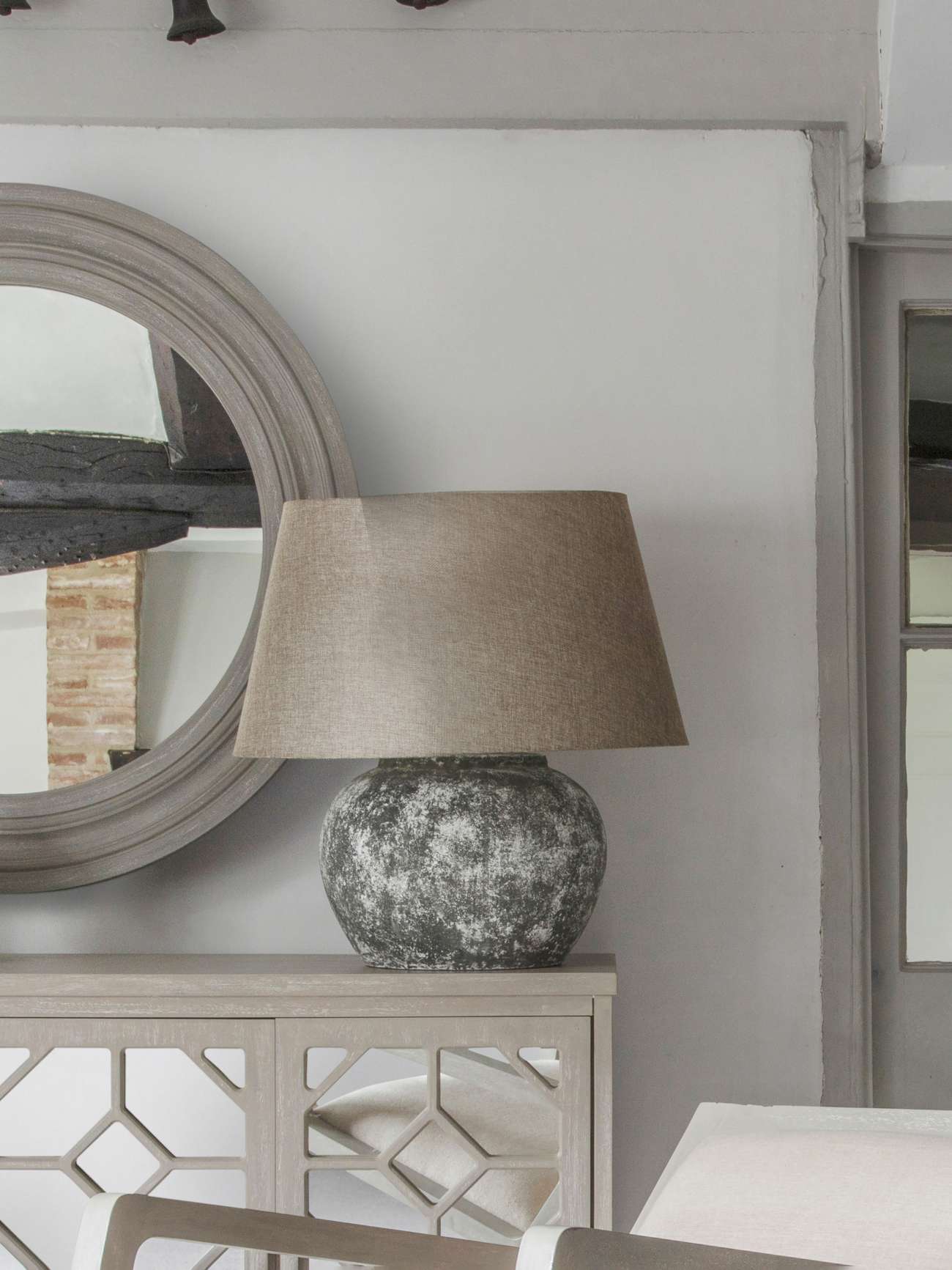 Aged Ceramic Round Table Lamp with Shade