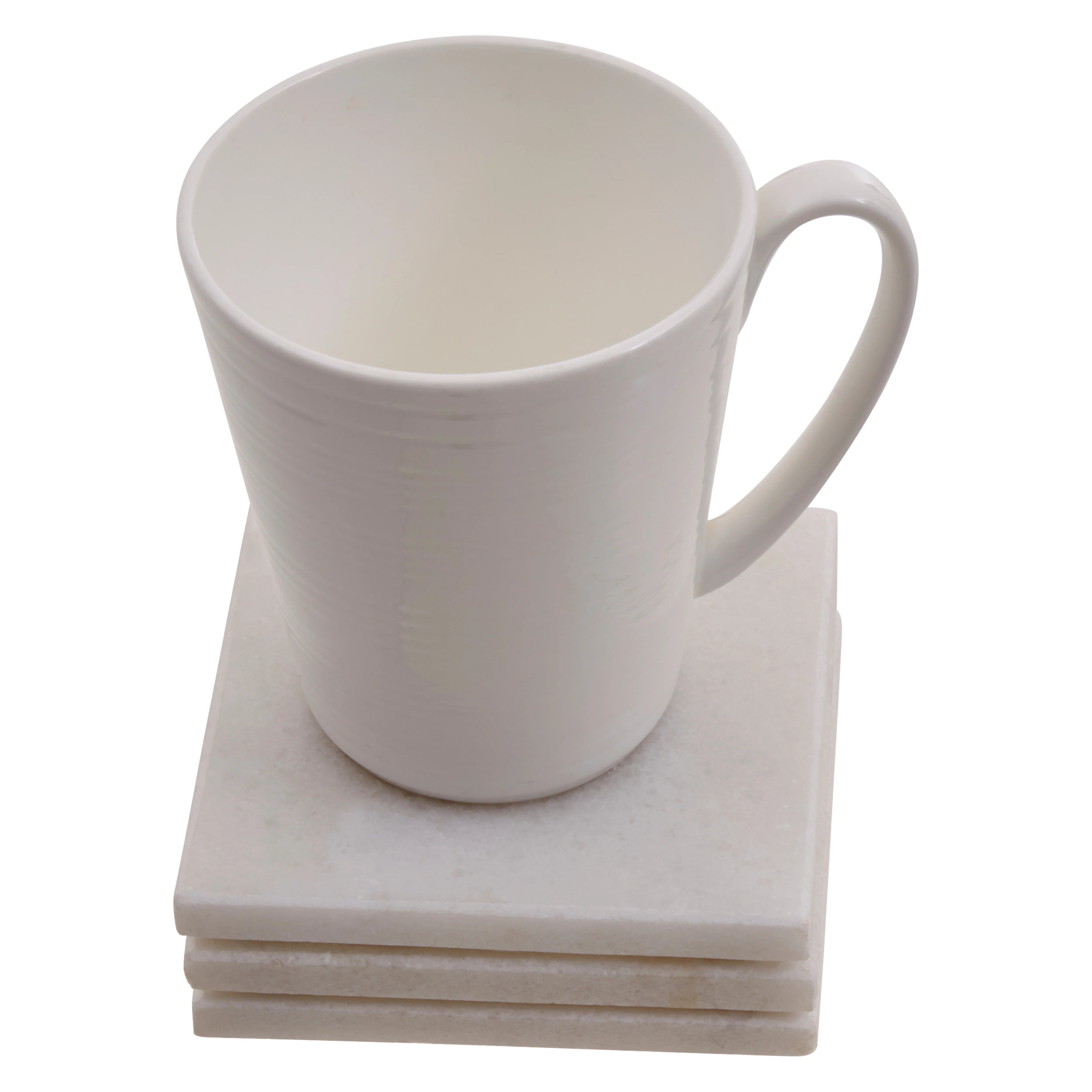 Set of 4 Trevi White Marble Square Coasters