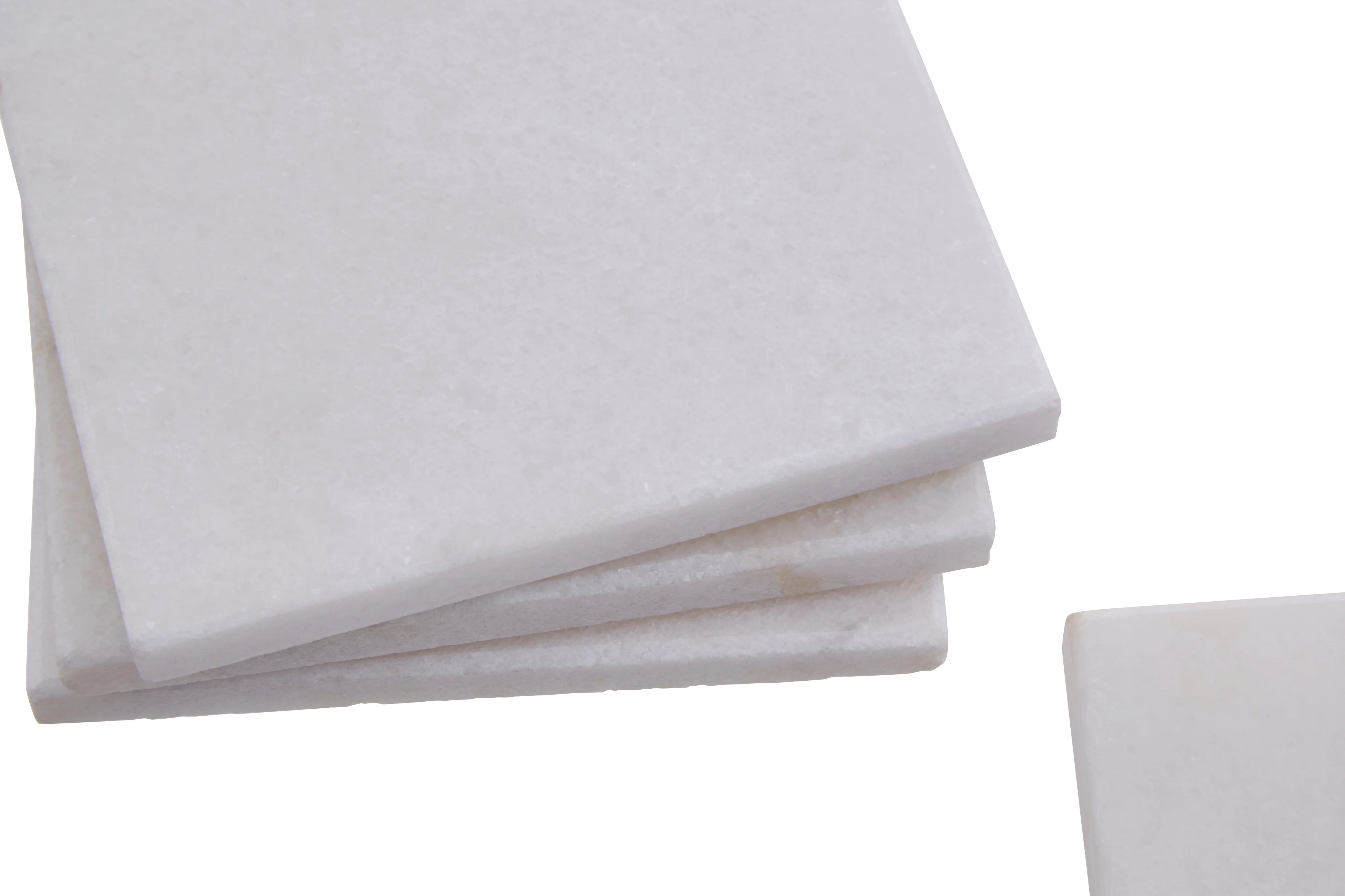 Set of 4 Trevi White Marble Square Coasters