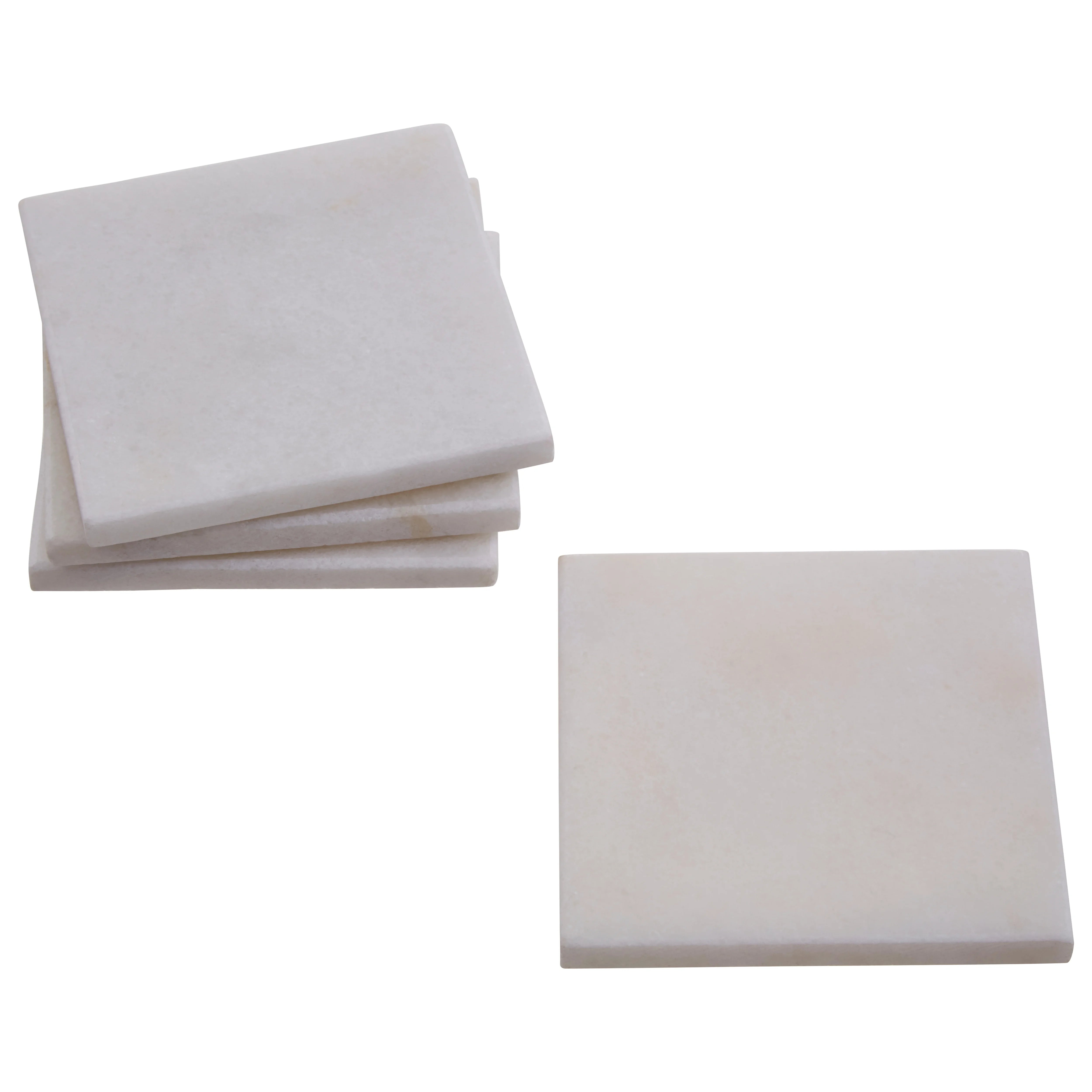 Set of 4 Trevi White Marble Square Coasters