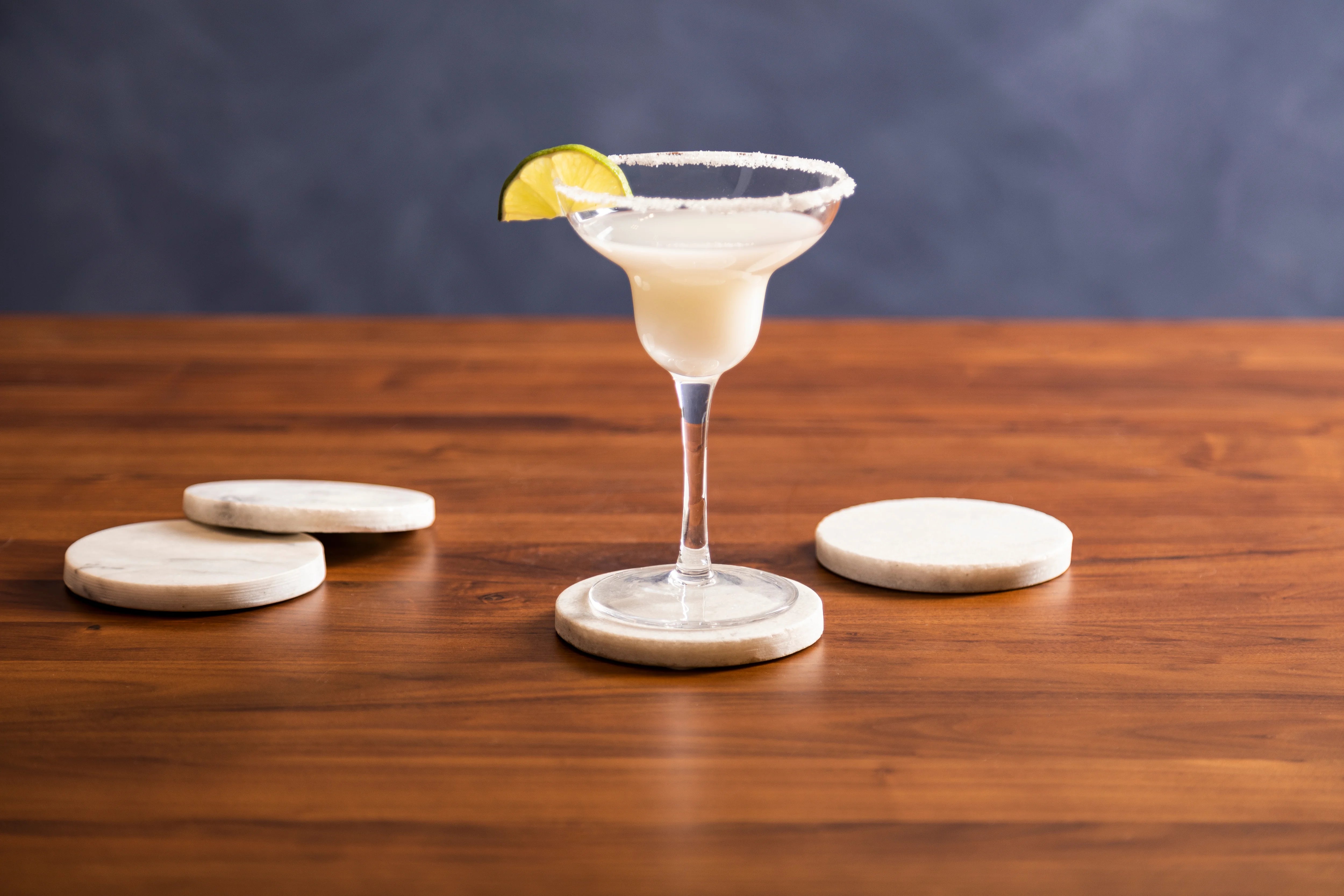 Set of 4 Trevi White Marble Round Coasters