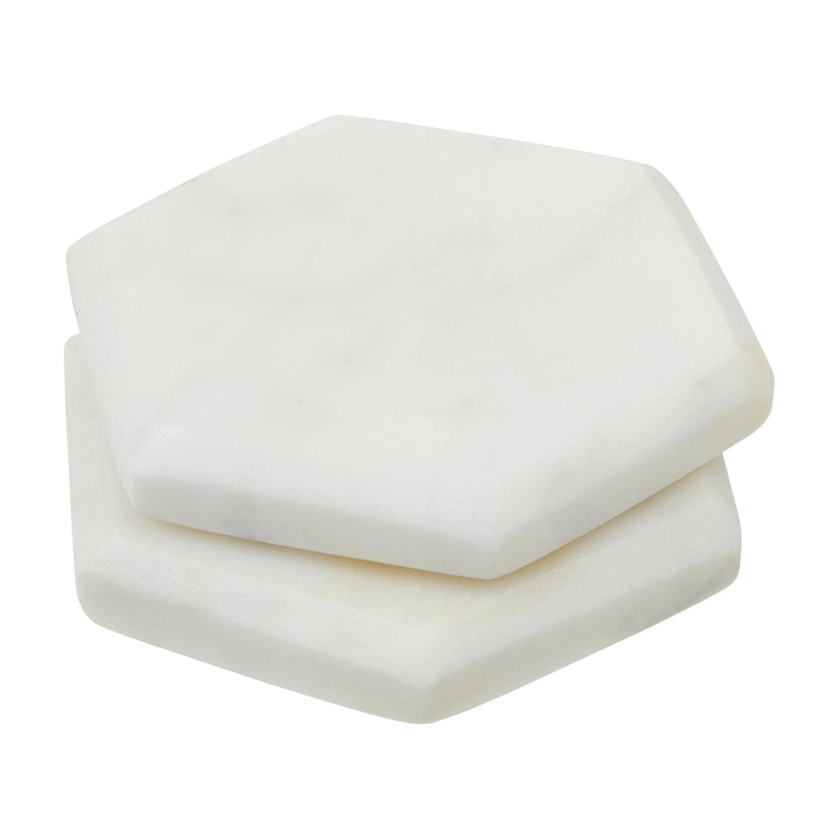 Set of 4 Lucca White Marble Hexagonal Coasters
