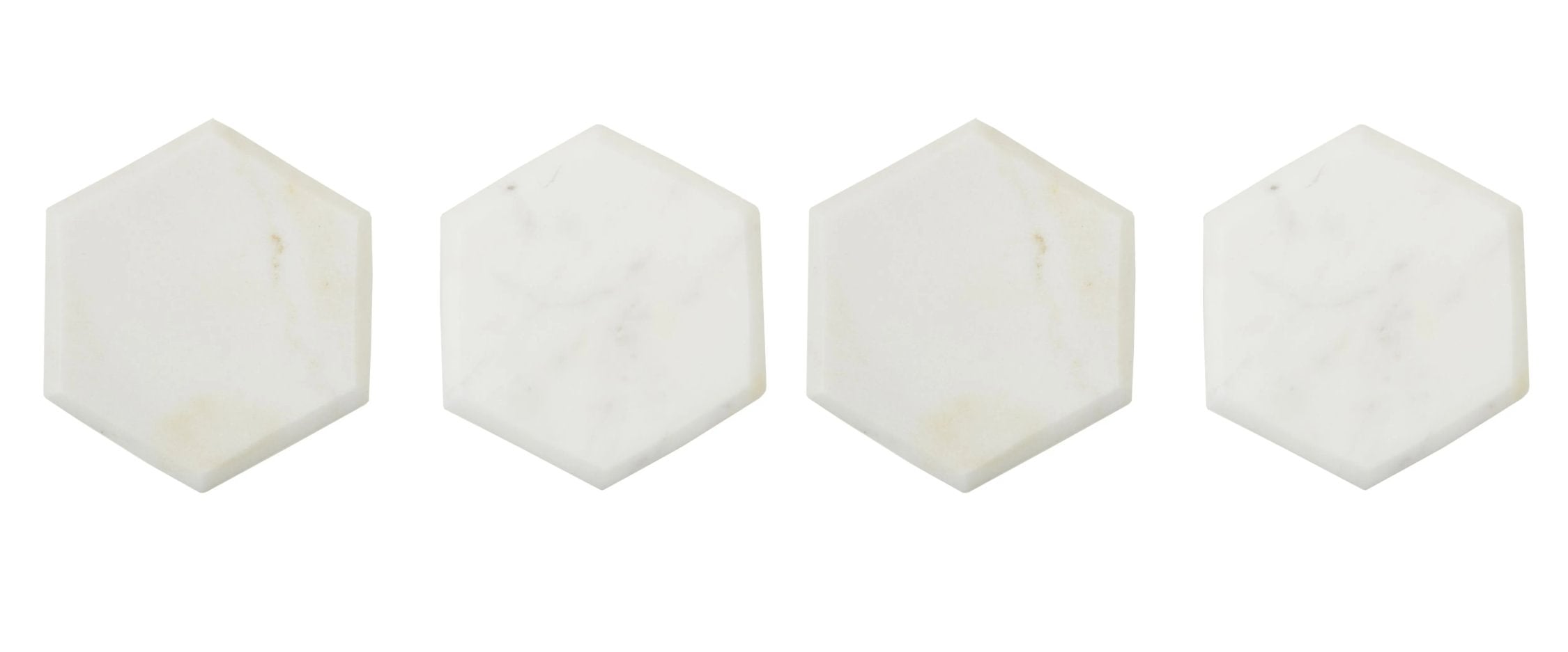 Set of 4 Lucca White Marble Hexagonal Coasters