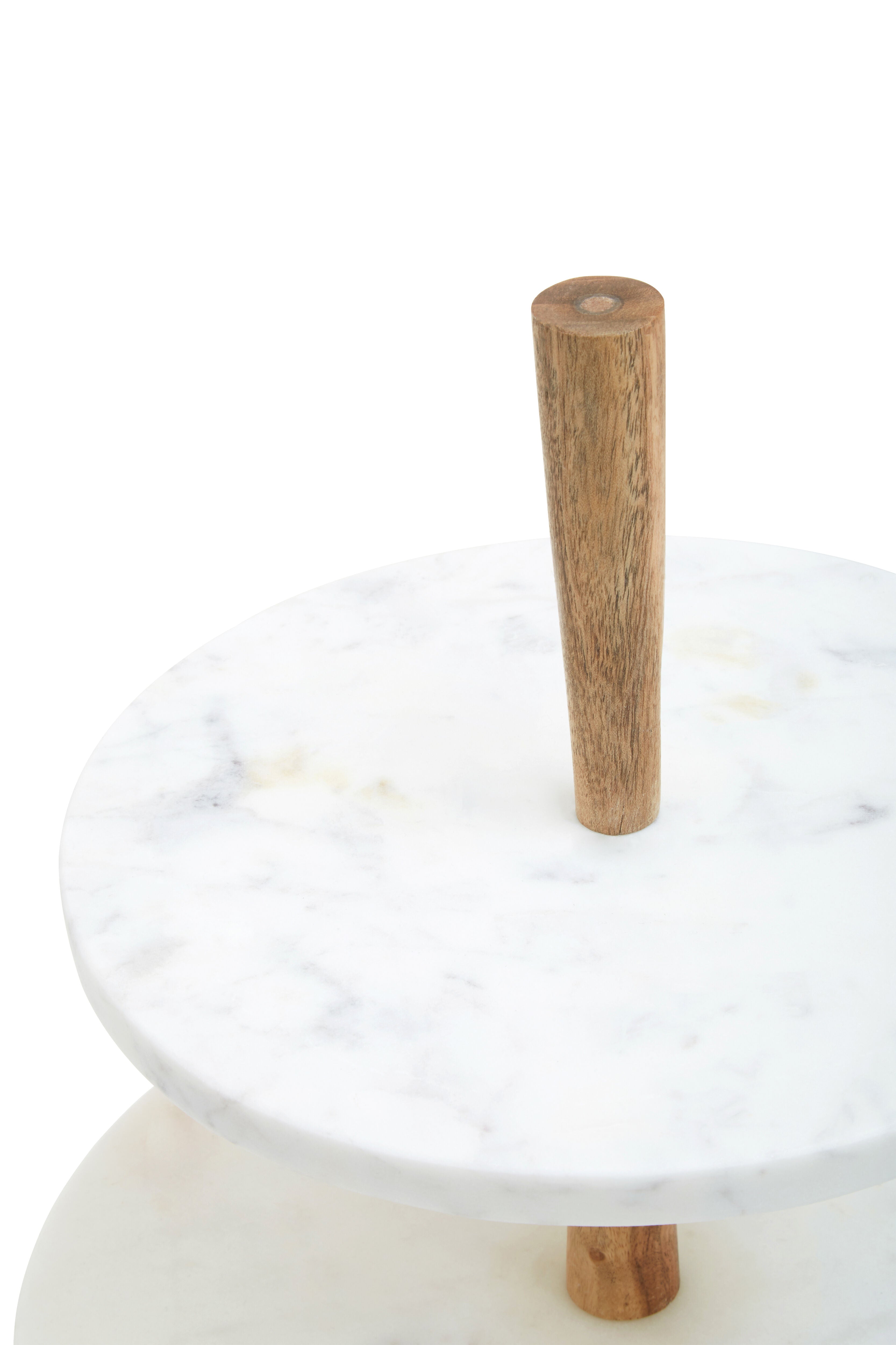 Burano White Marble & Acacia Wood 2 Tier Cake Stand