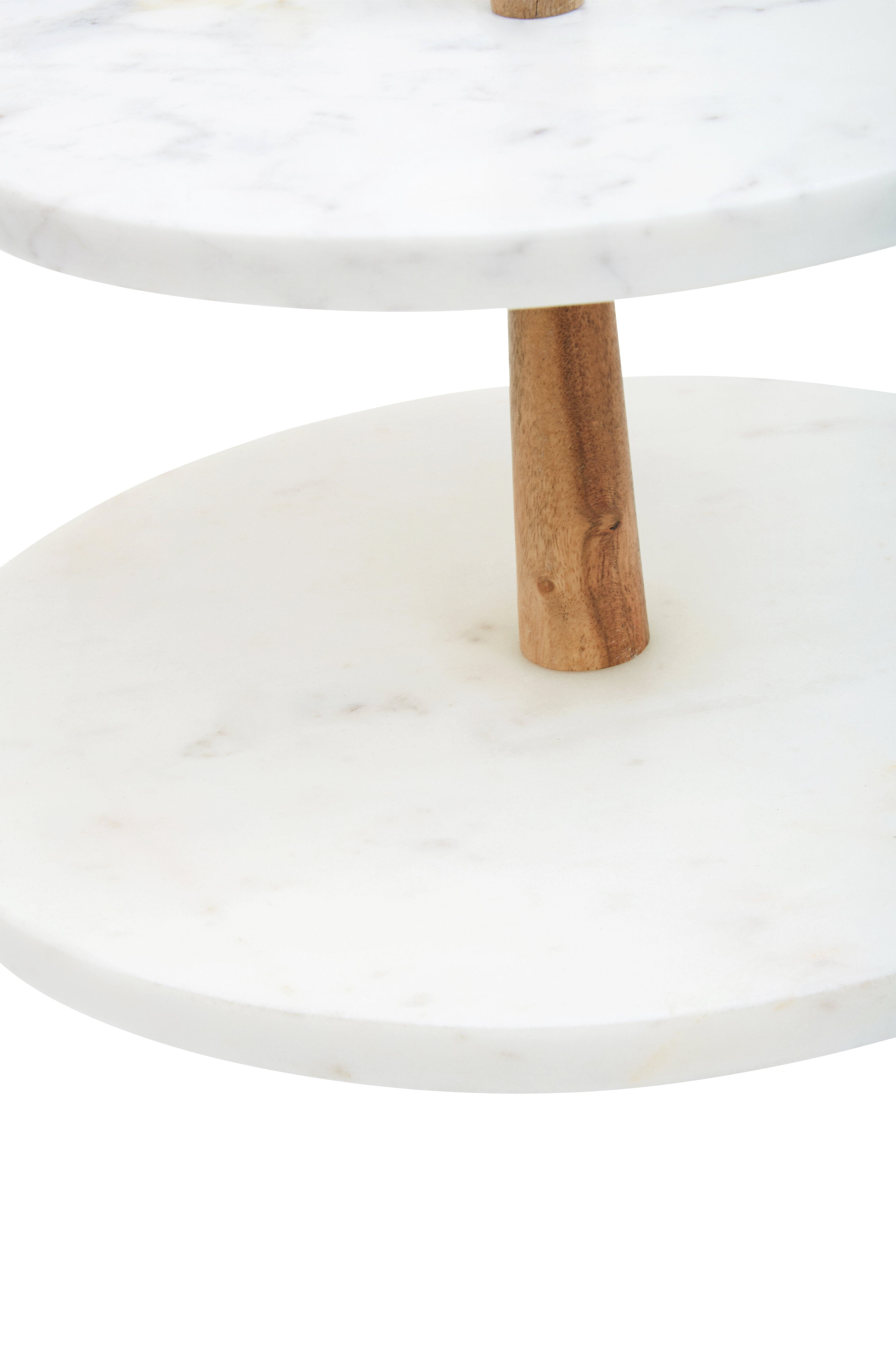 Burano White Marble & Acacia Wood 2 Tier Cake Stand