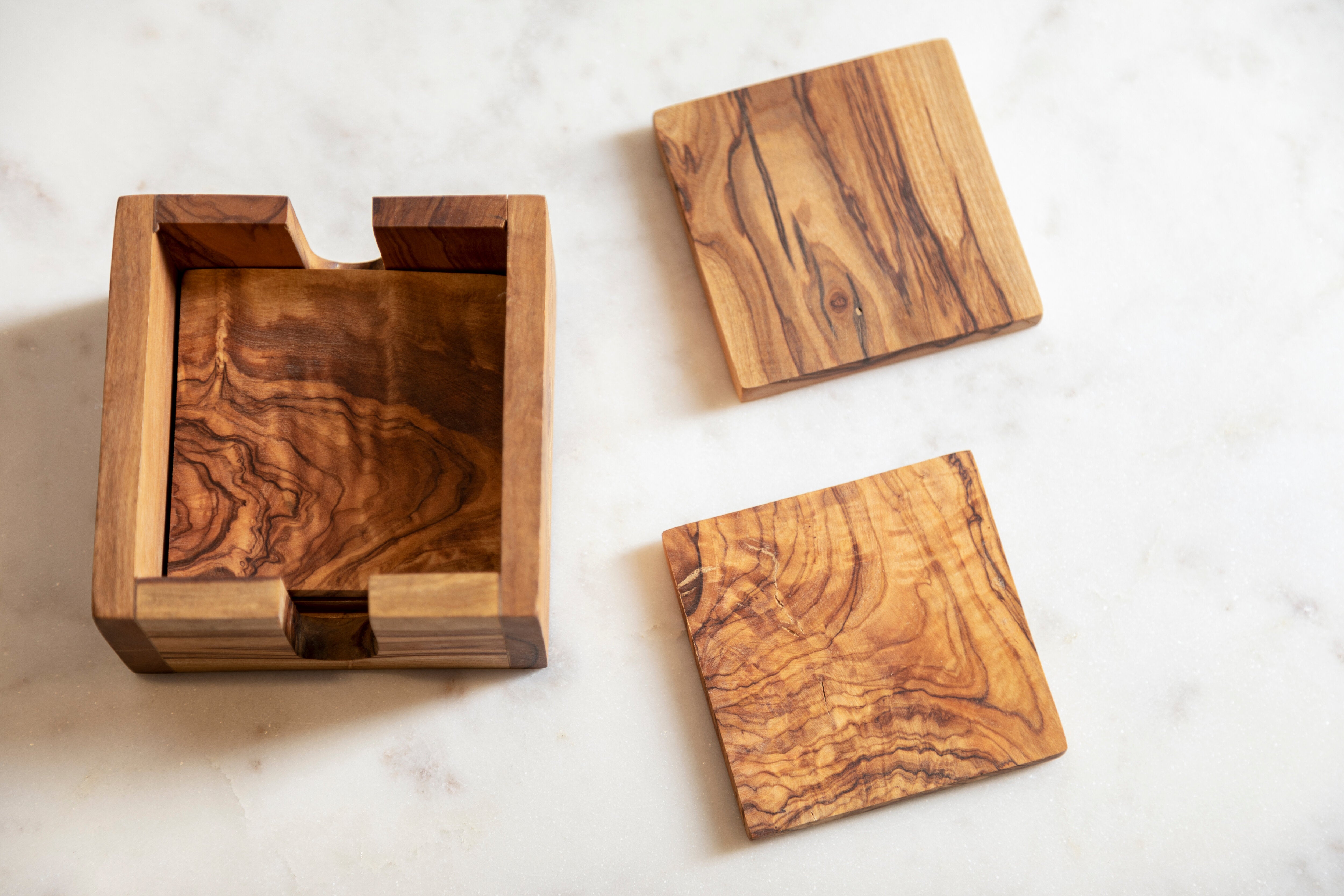Set of 4 Rubin Natural Olive Wood Square Coasters