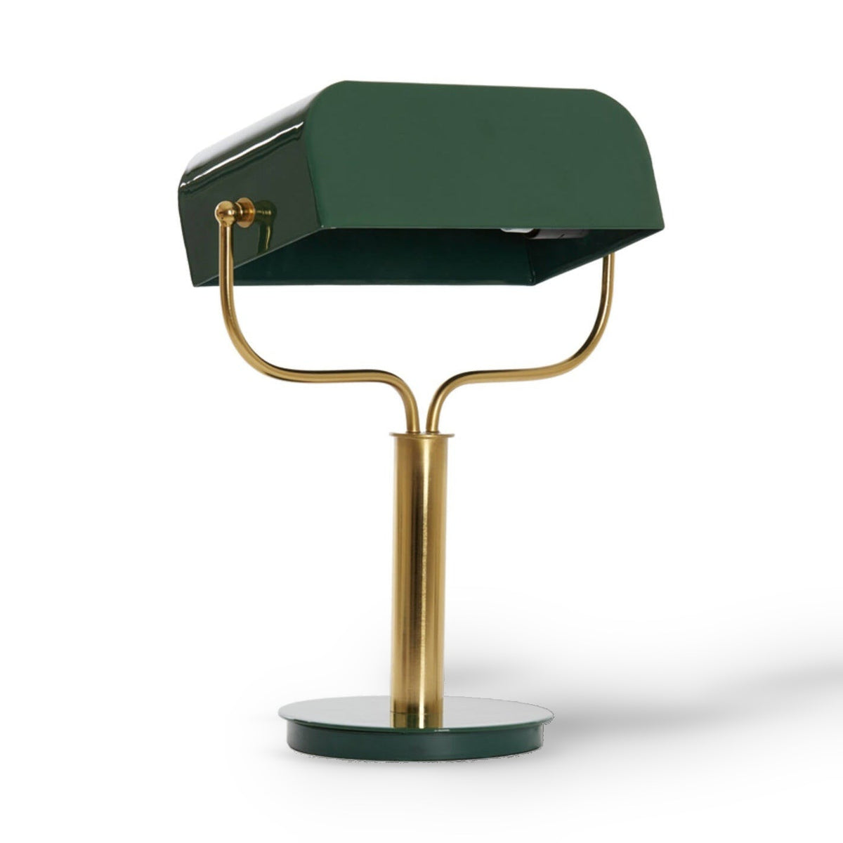 Ayer Gloss Dark Green & Gold Metal Banker Table Lamp