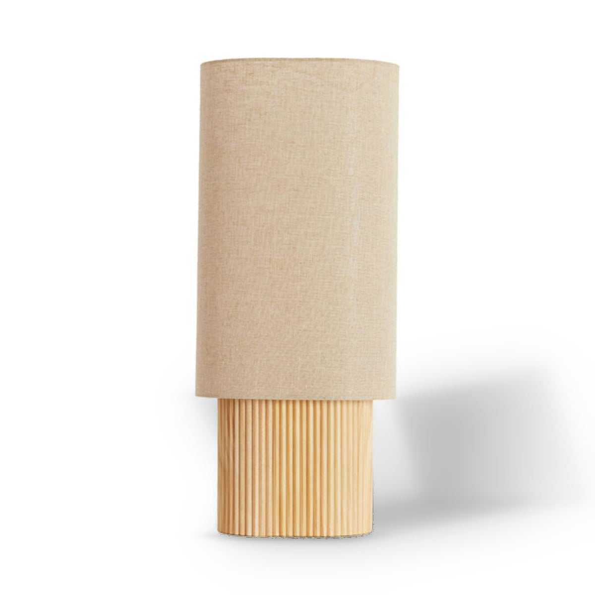 Laslo Natural Wood & Linen Ribbed Table Lamp 70cm