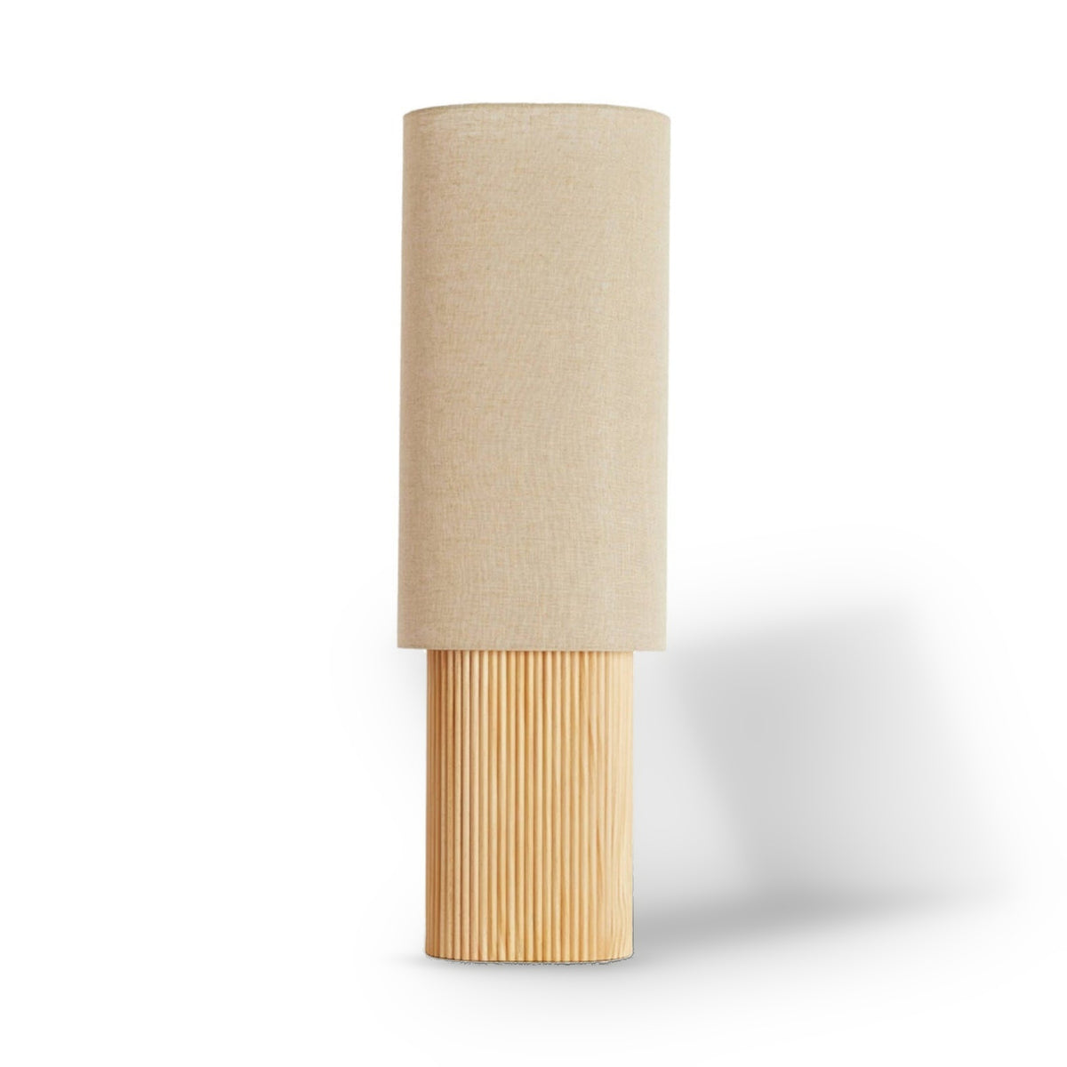 Laslo Natural Wood & Linen Ribbed Table Lamp 94cm