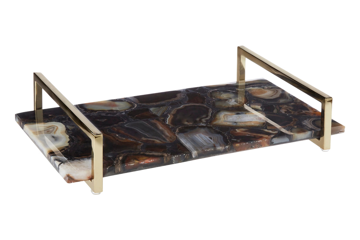 Monzoro Black Agate Stone & Gold Tray | Small