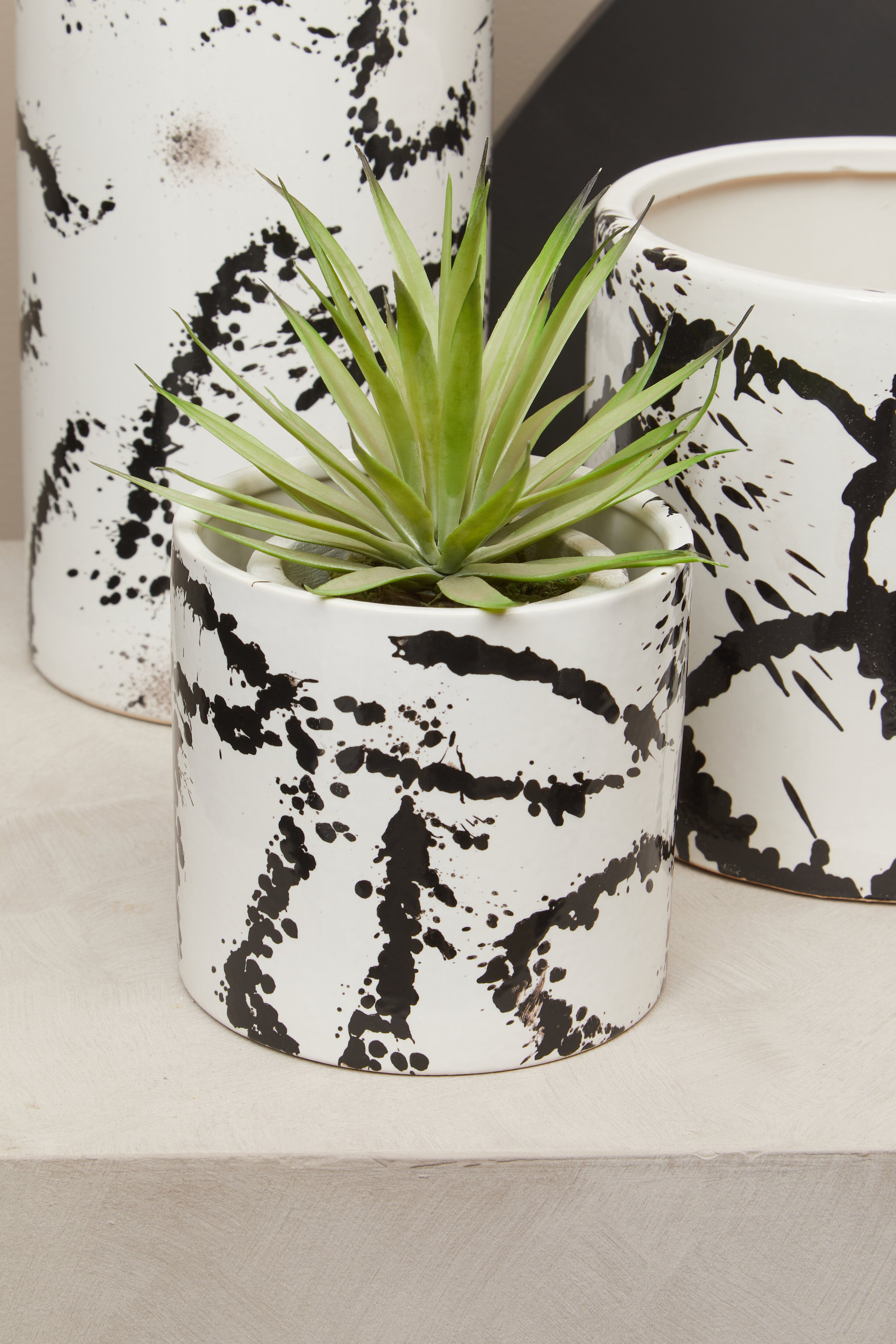 Agnes Black & White Splash Ceramic Planter | Small