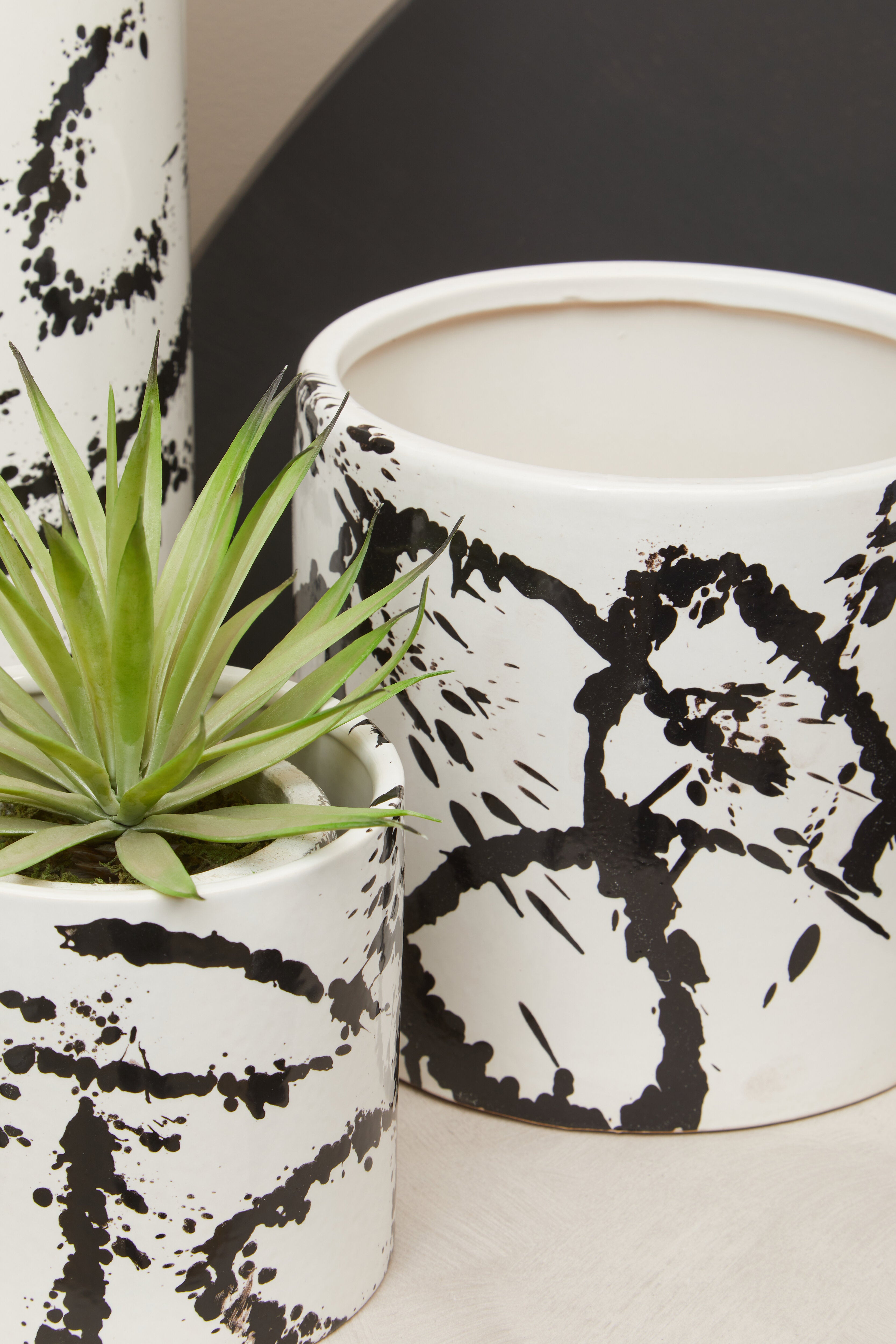 Agnes Black & White Splash Ceramic Planter | Small